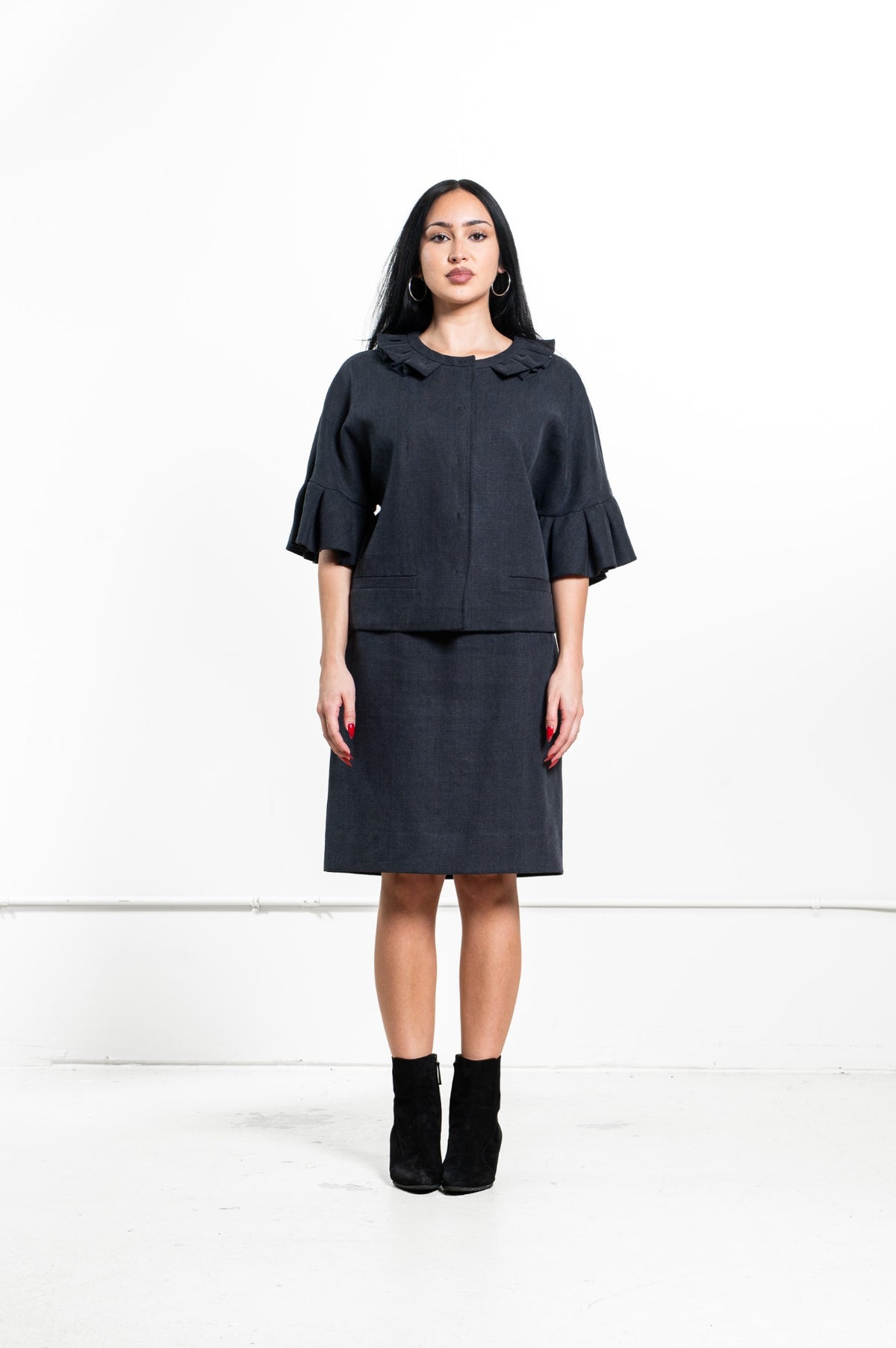 Dark Gray Woven Pencil Skirt