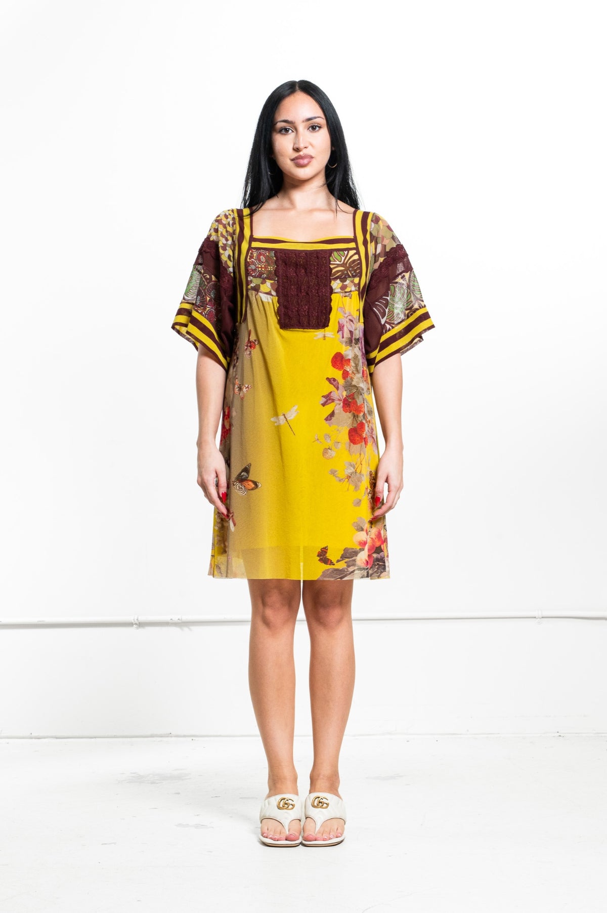 Yellow and Burgundy Butterfly Dress