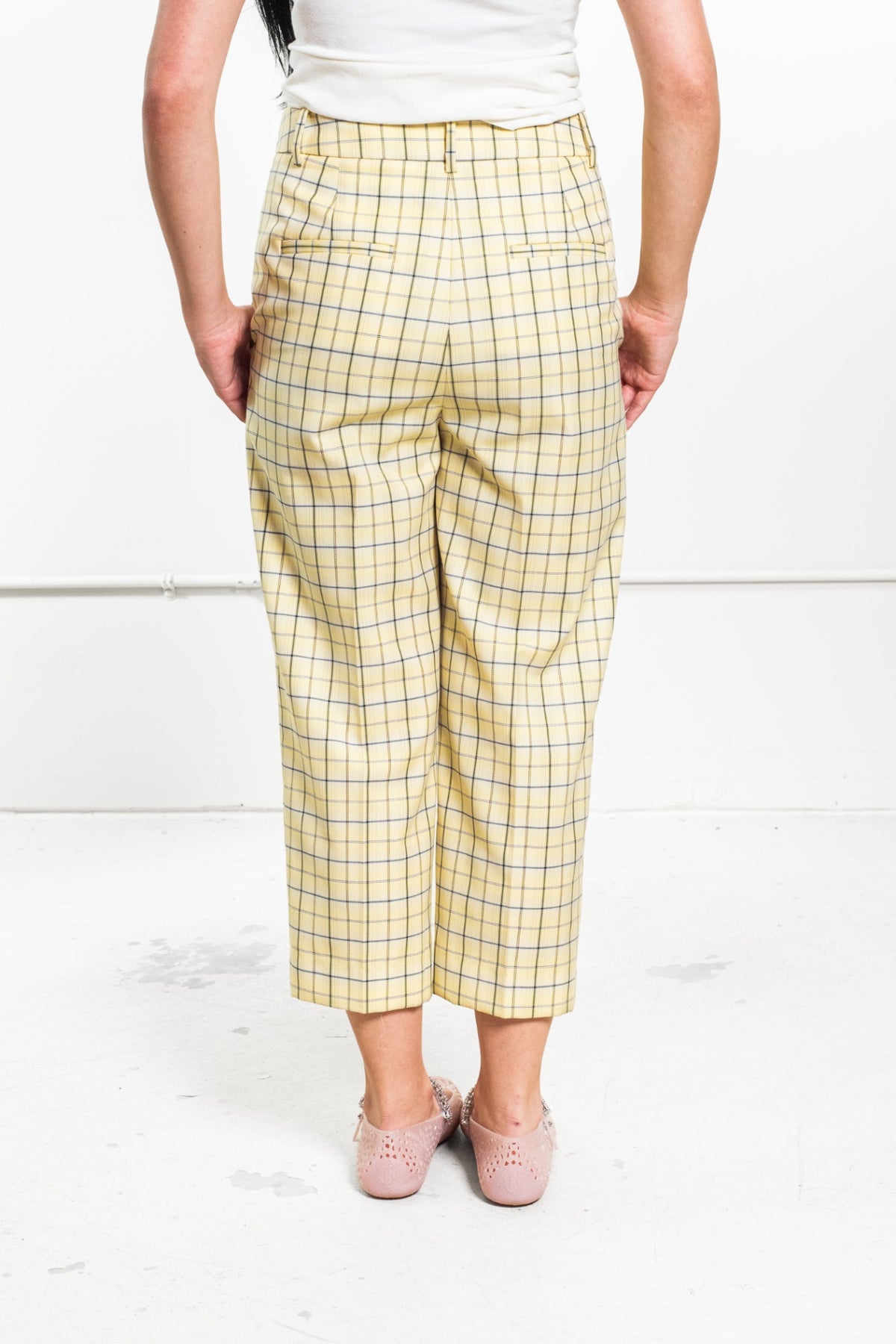 Yellow Plaid Print Trousers