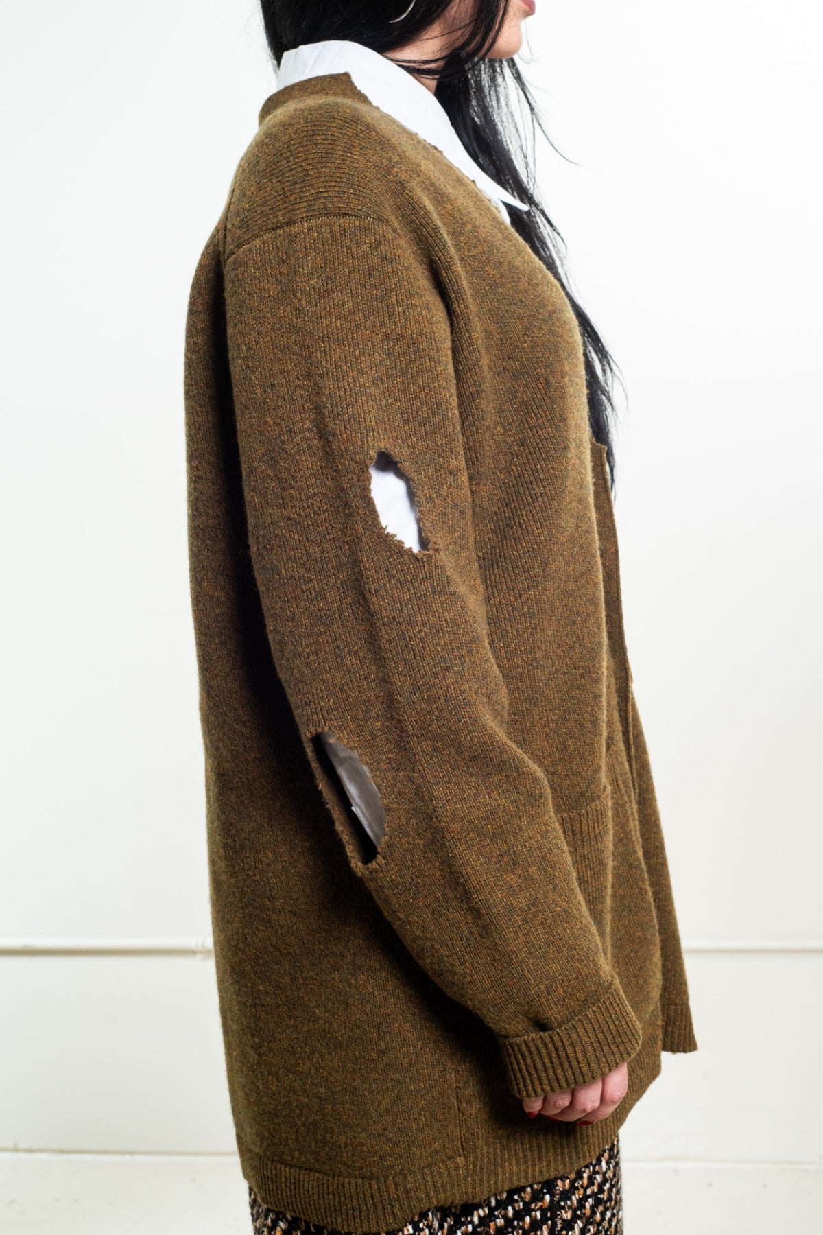 Olive green Distressed Cardigan