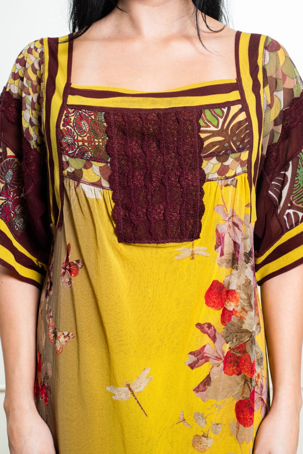 Yellow and Burgundy Butterfly Dress