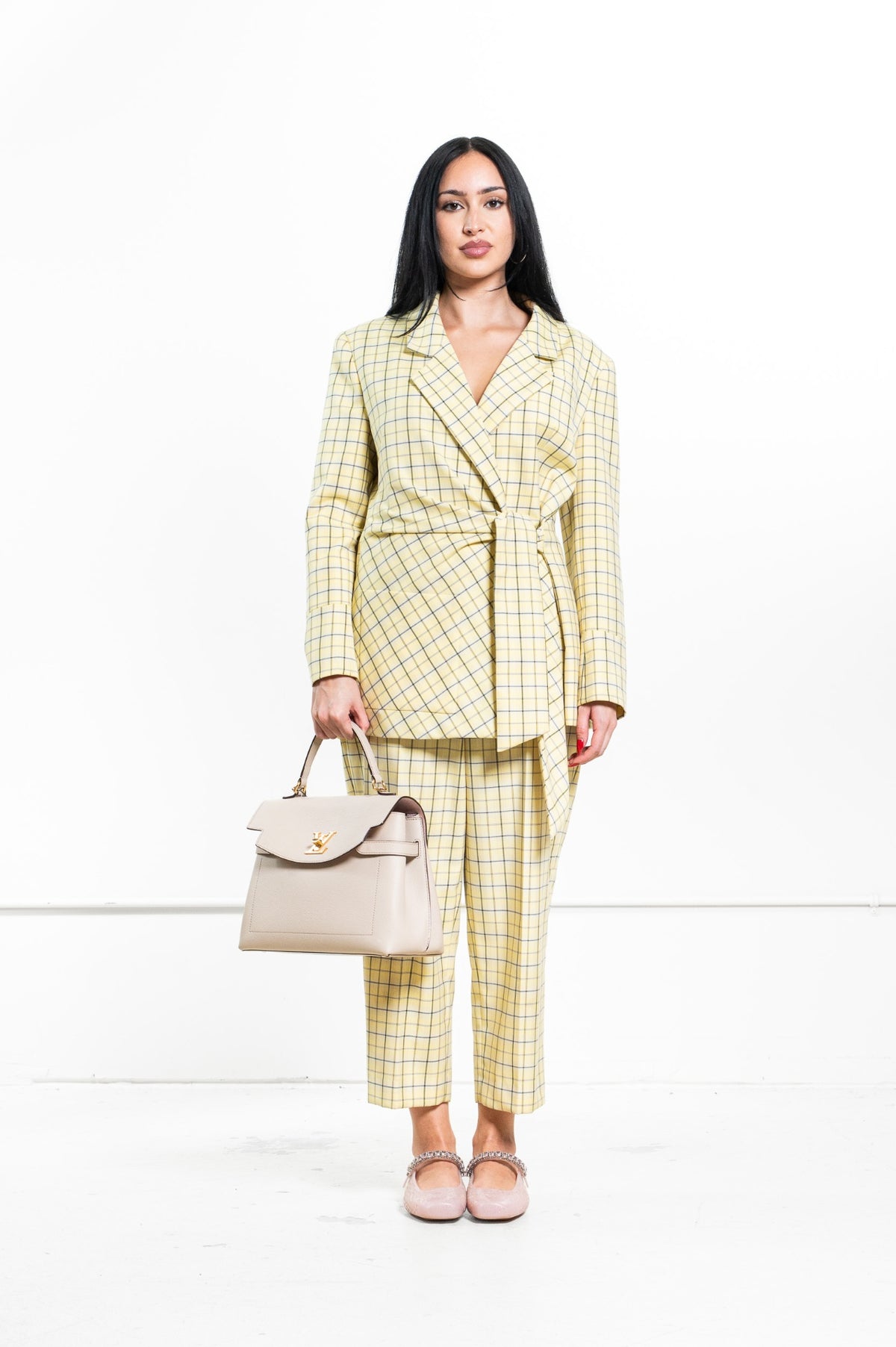 Yellow Plaid Print Trousers