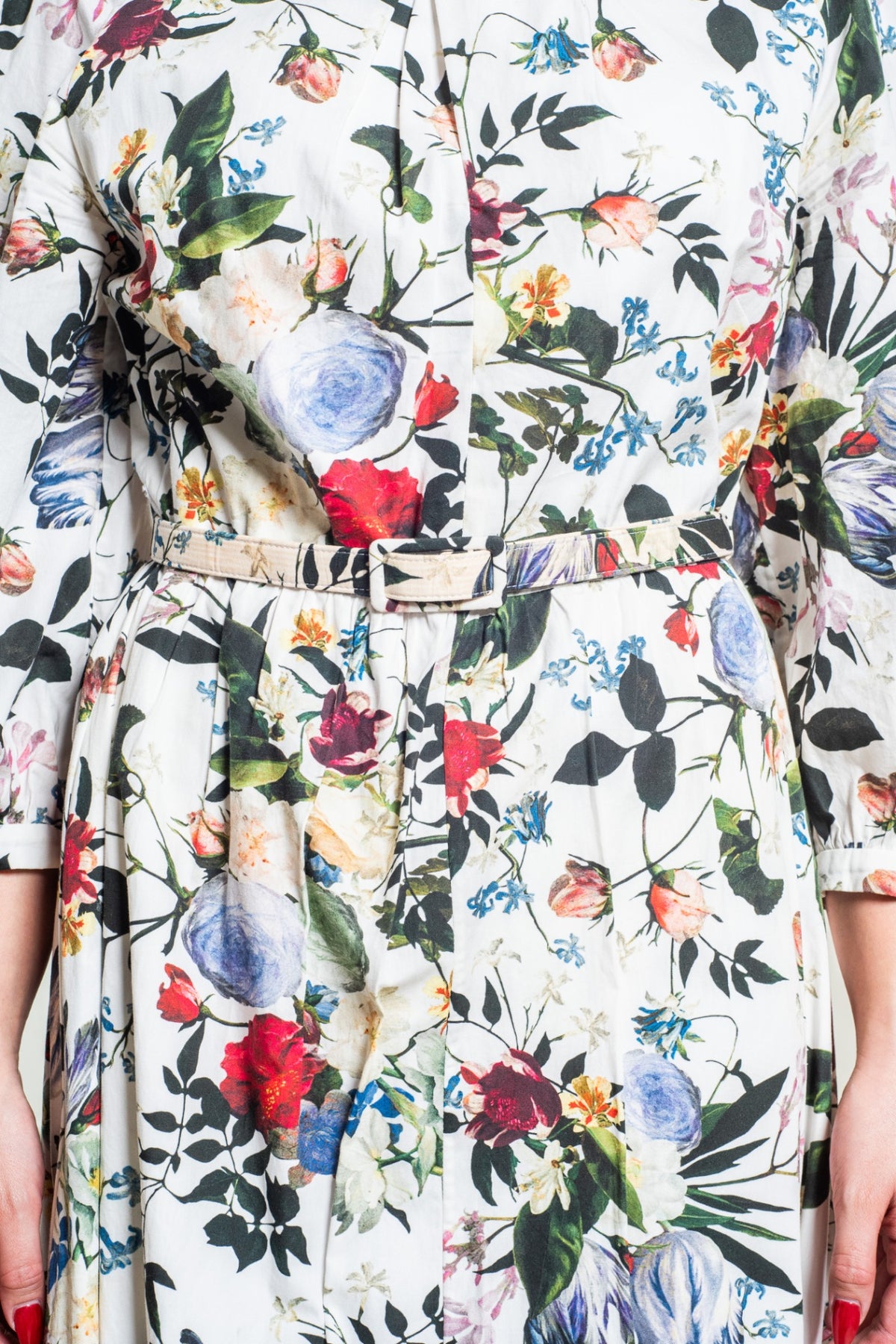 White Adrienne Floral-Print Cotton Midi Dress