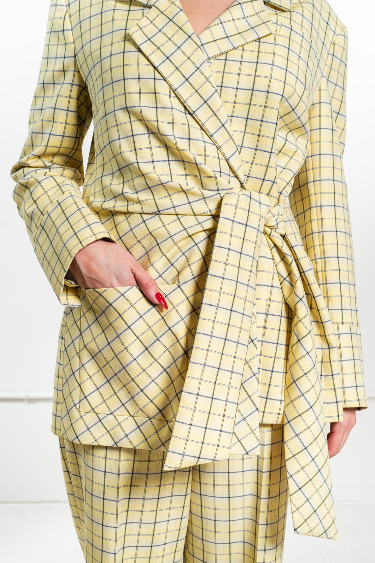 Yellow Plaid Print Blazer