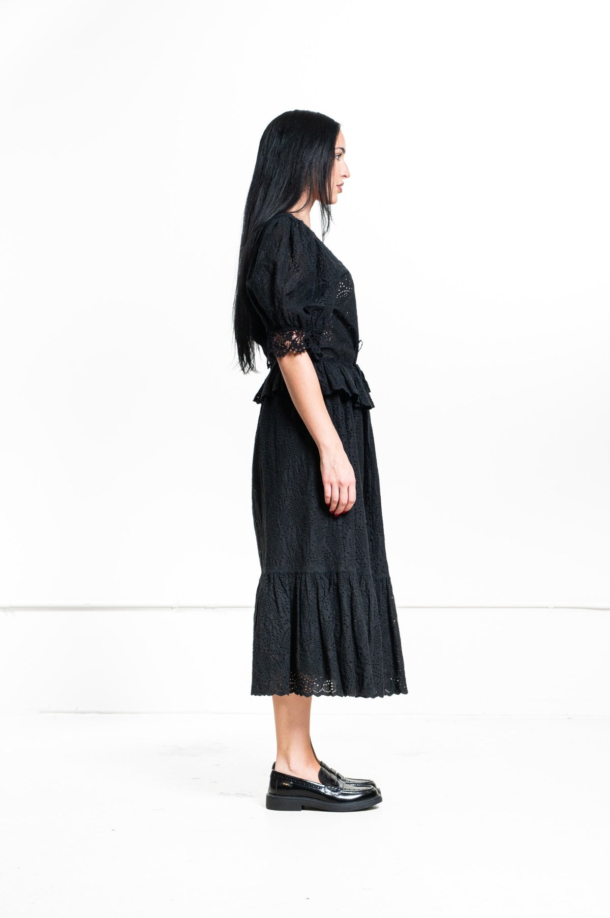 Black Elodie Broderie Anglaise Midi Dress