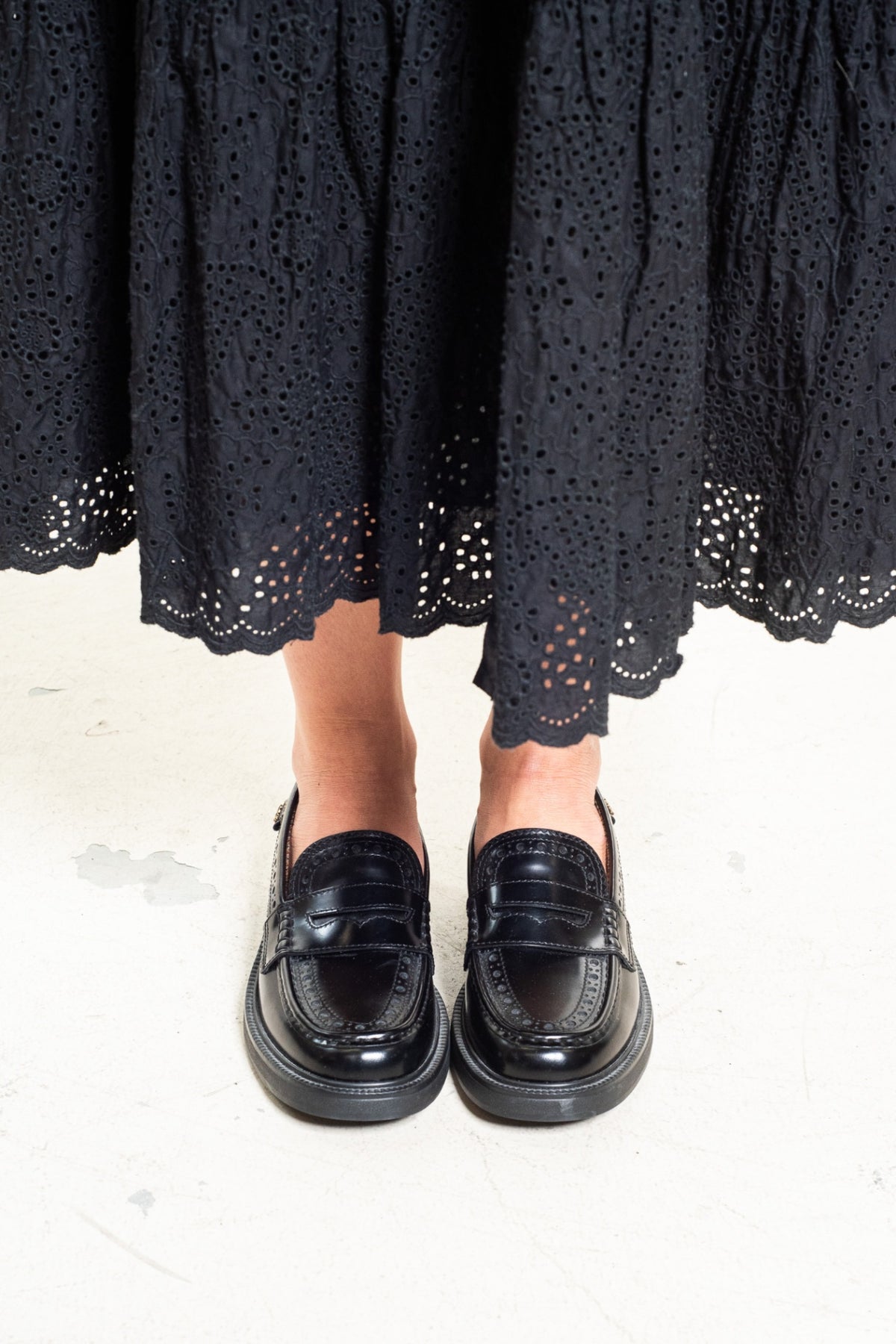 Black Elodie Broderie Anglaise Midi Dress
