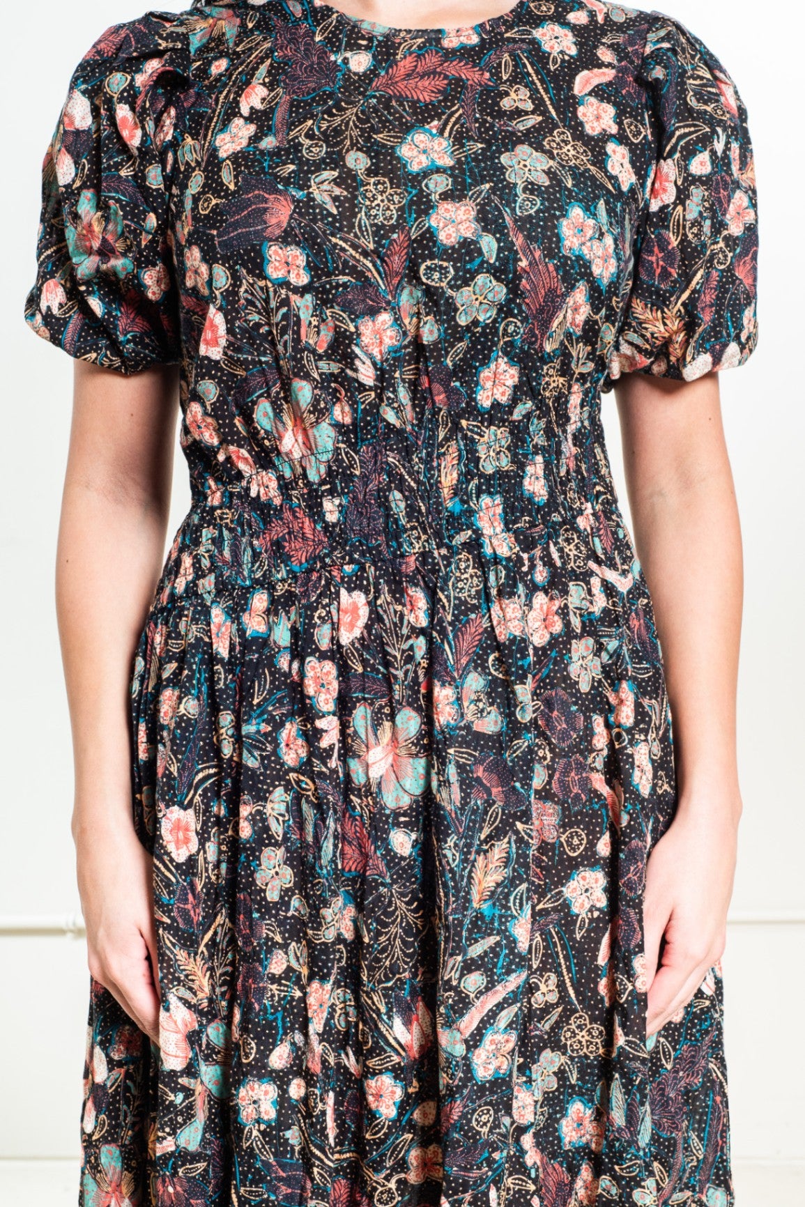 Multicolor Eden Puff-Sleeve Floral Print Midi Dress