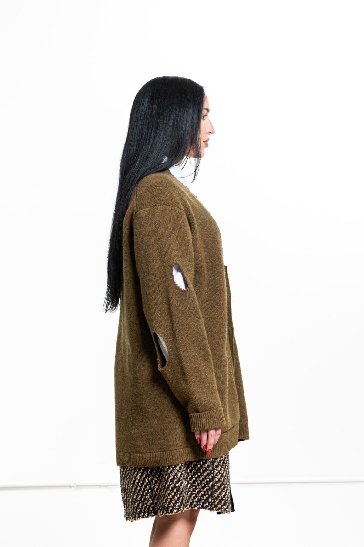 Olive green Distressed Cardigan