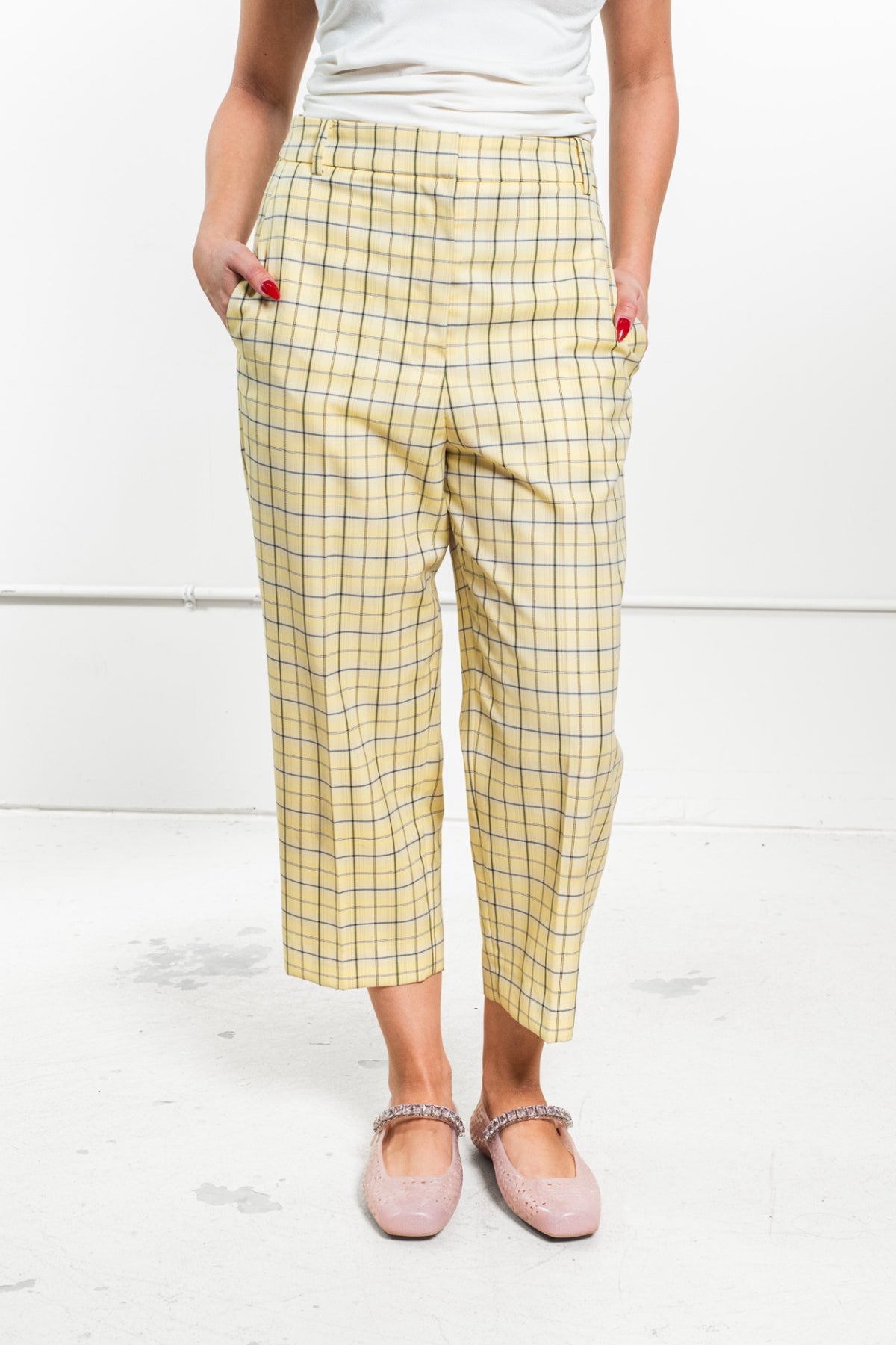 Yellow Plaid Print Trousers