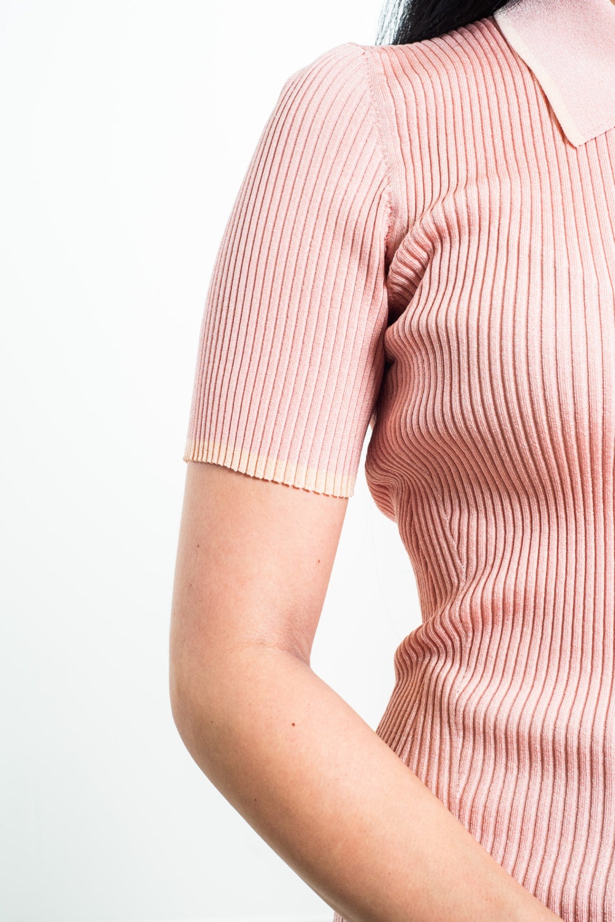 Pink Ribbed Polo Top