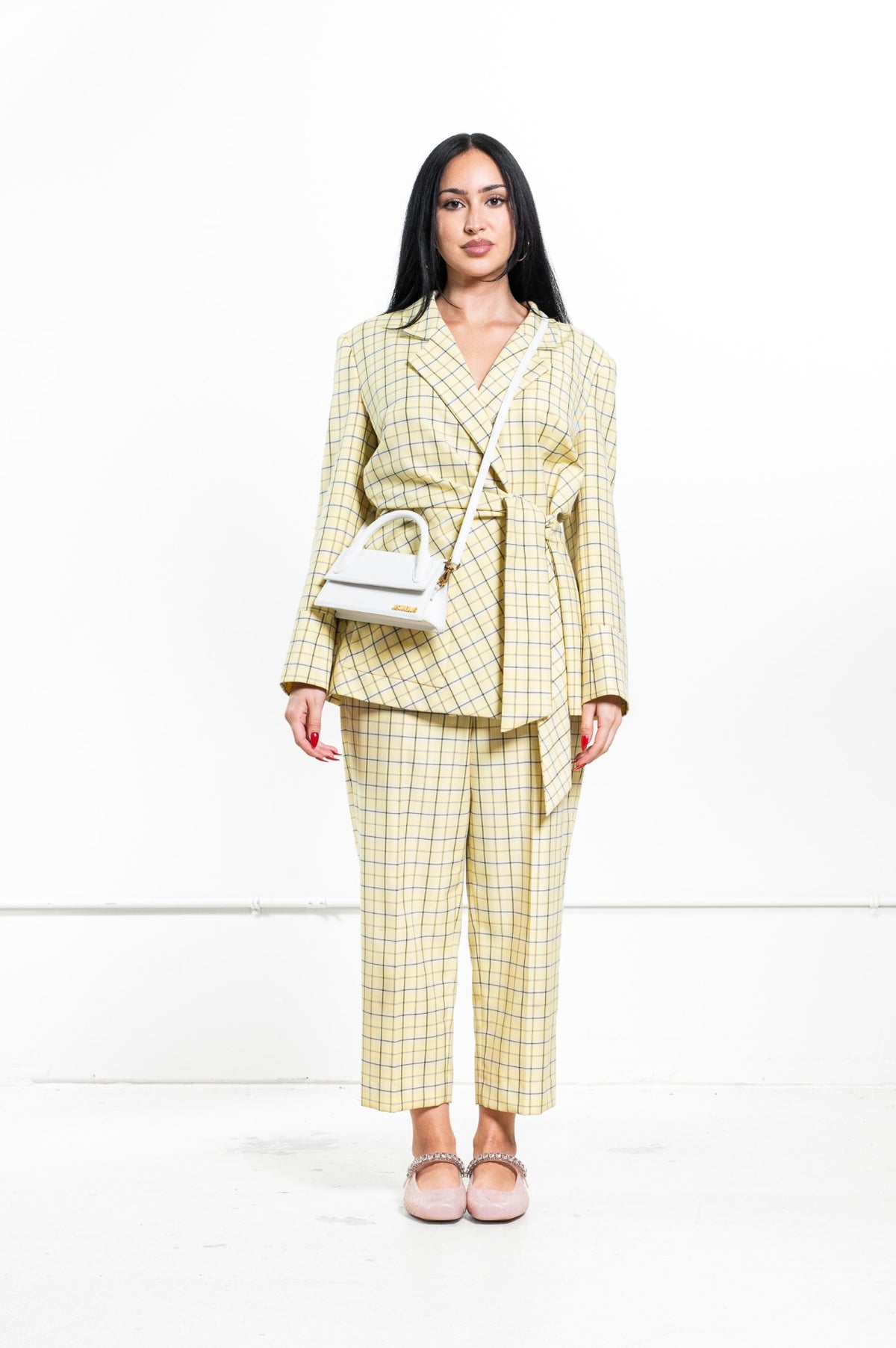 Yellow Plaid Print Blazer