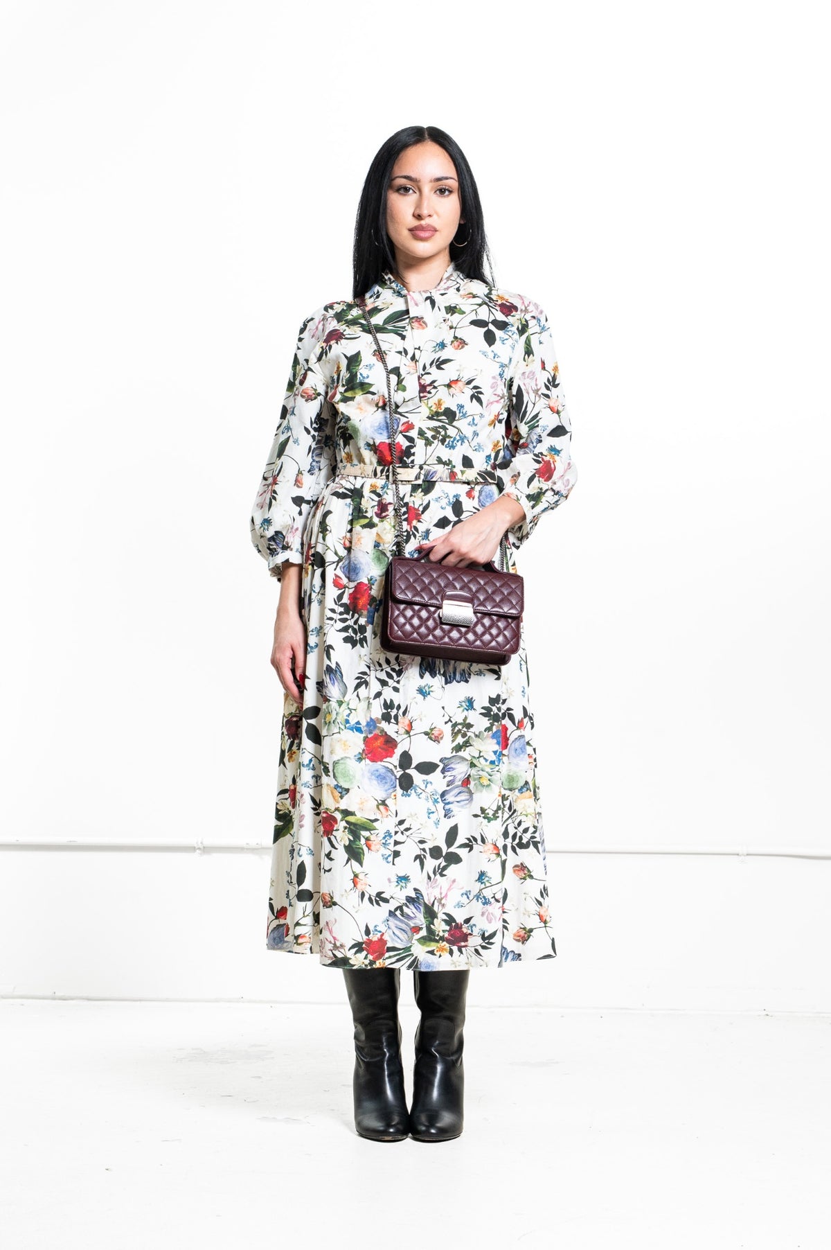 White Adrienne Floral-Print Cotton Midi Dress