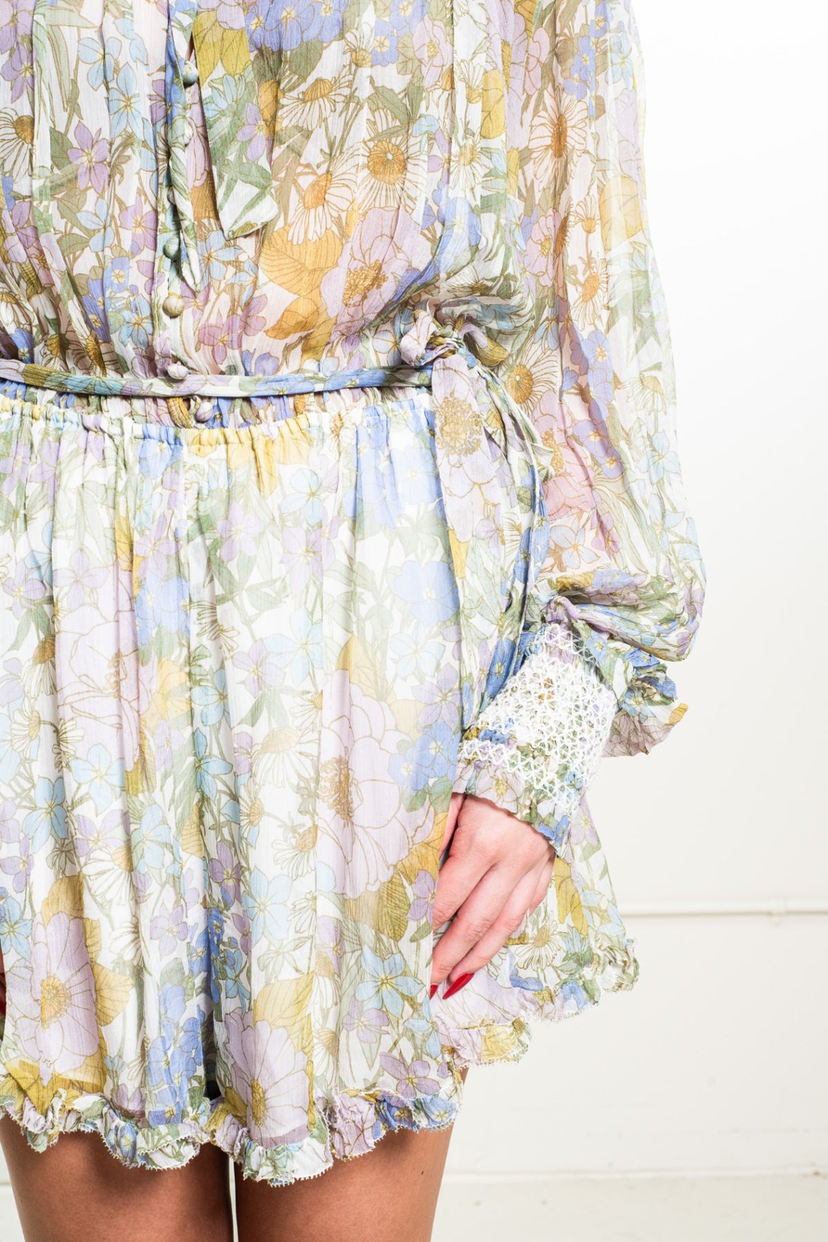 Multicolored Floral Super Eight Silk Long-Sleeve Romper