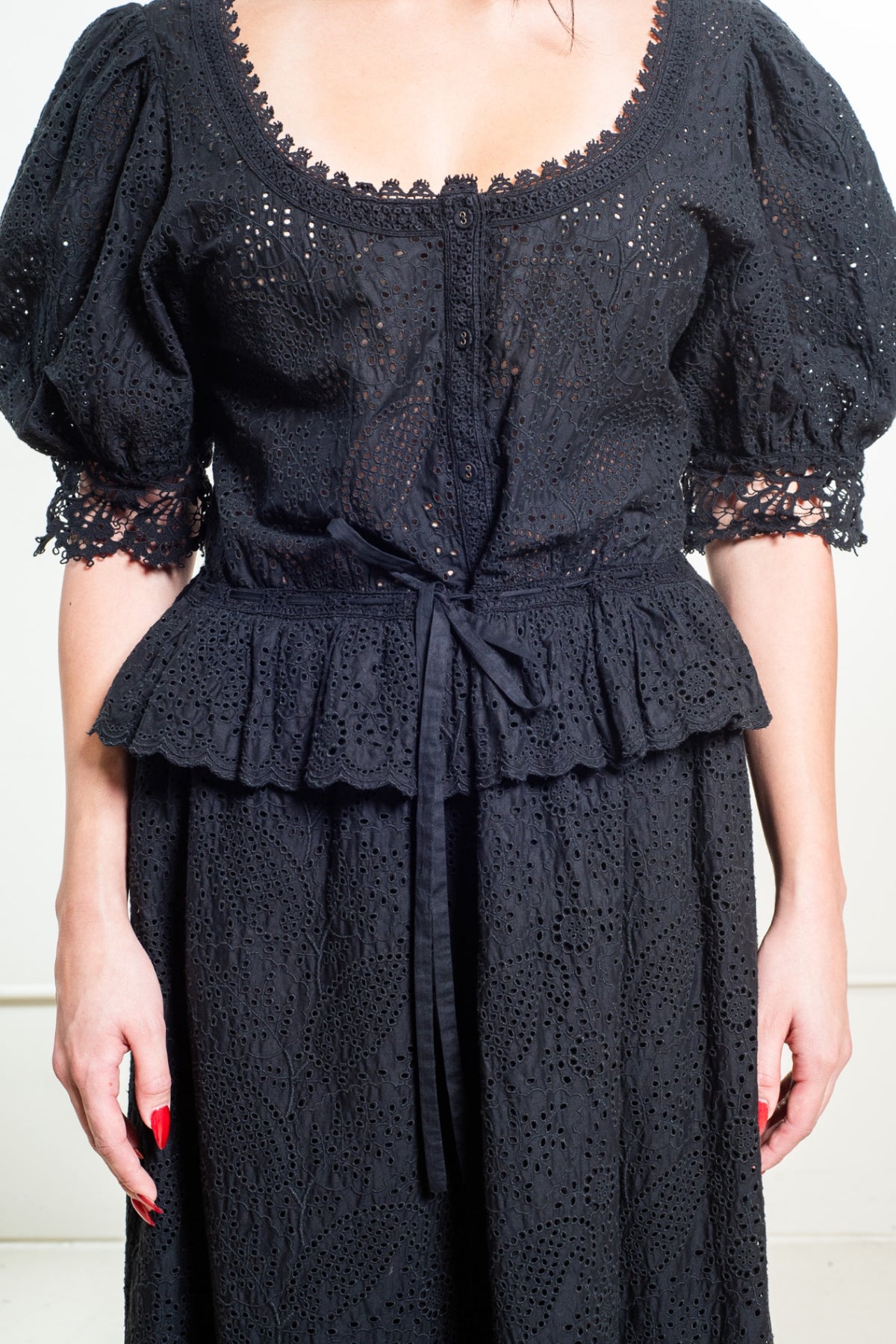 Black Elodie Broderie Anglaise Midi Dress