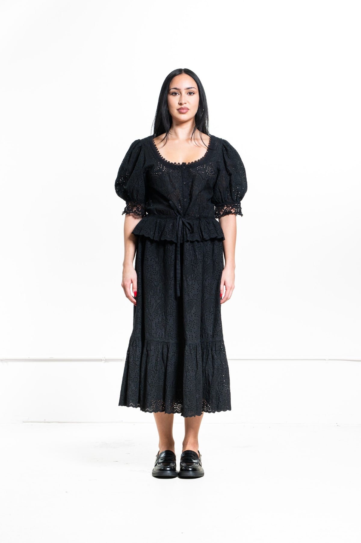 Black Elodie Broderie Anglaise Midi Dress