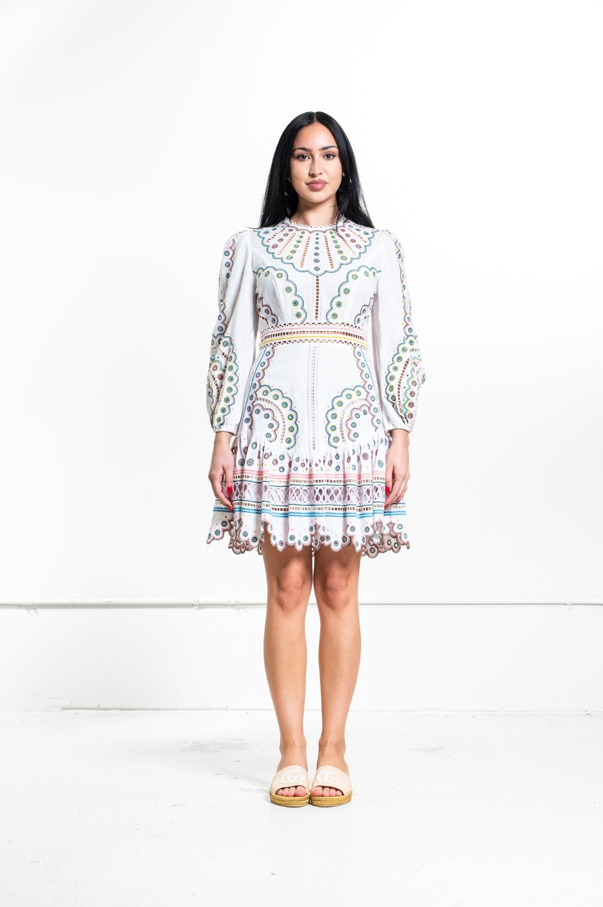 White Peggy Multi Short Dress