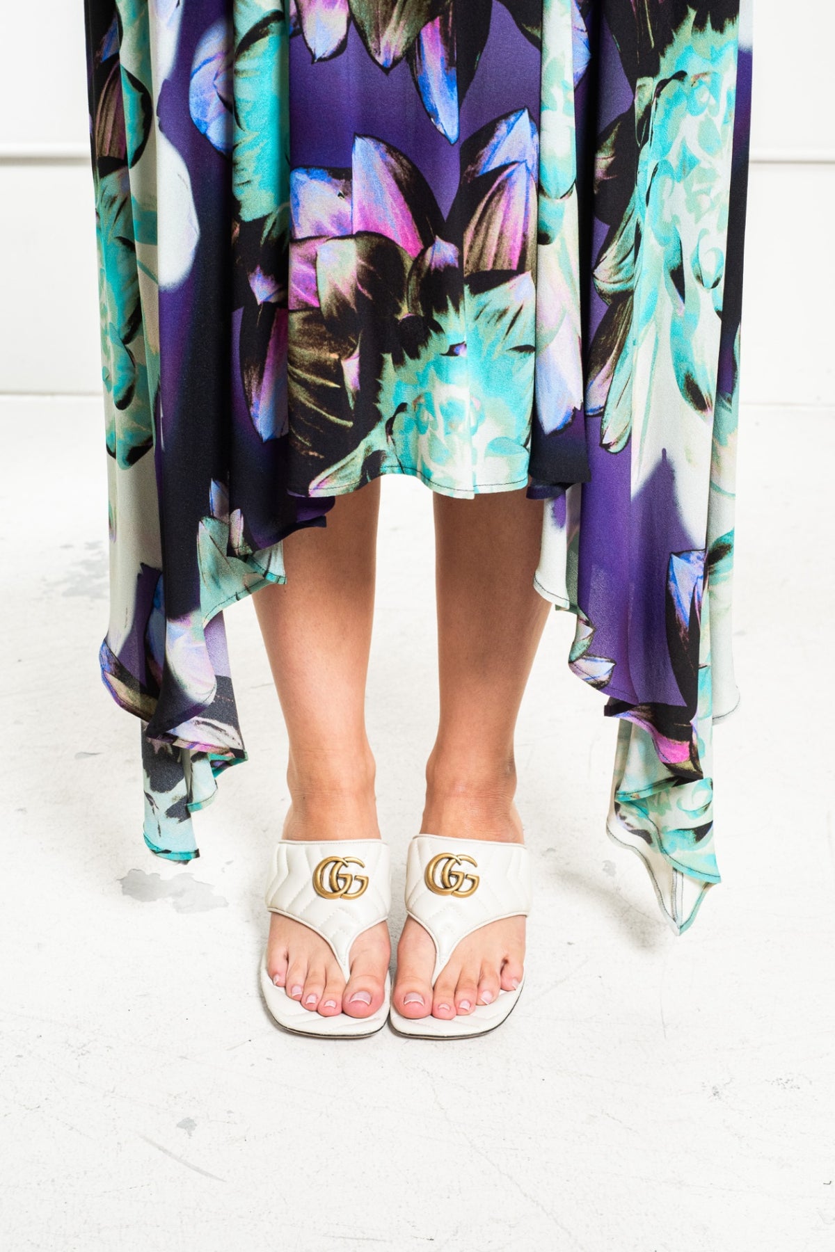 Multicolor V-Neck Sleeveless Floral Midi Dress with Handkerchief Hem