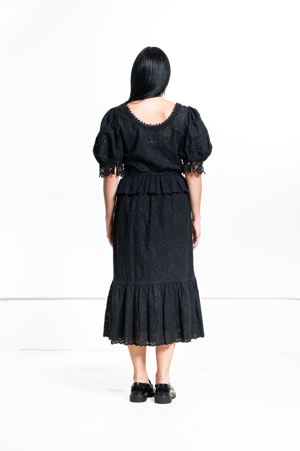 Black Elodie Broderie Anglaise Midi Dress