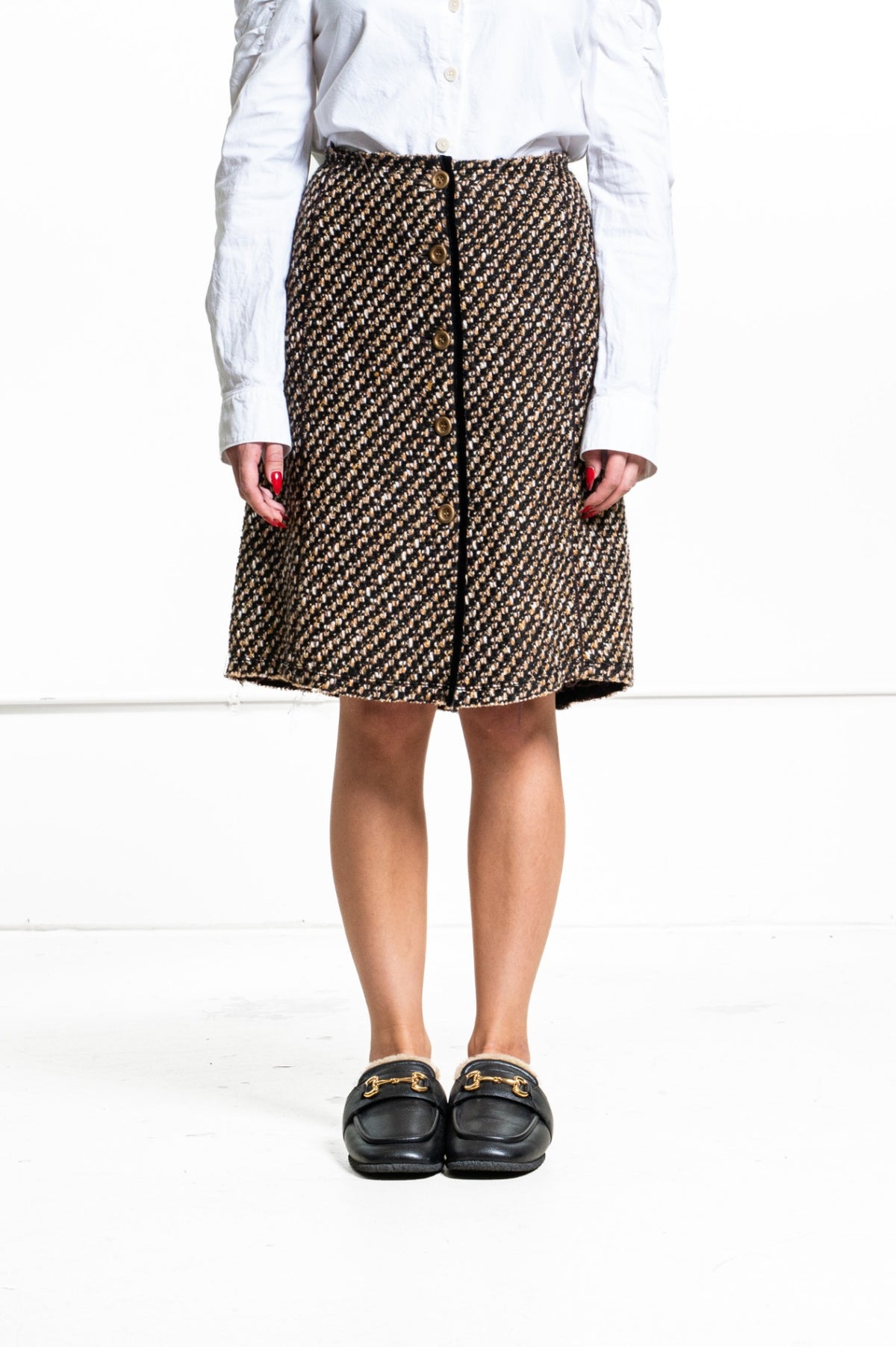 Black and Brown Tweed Button Up Skirt