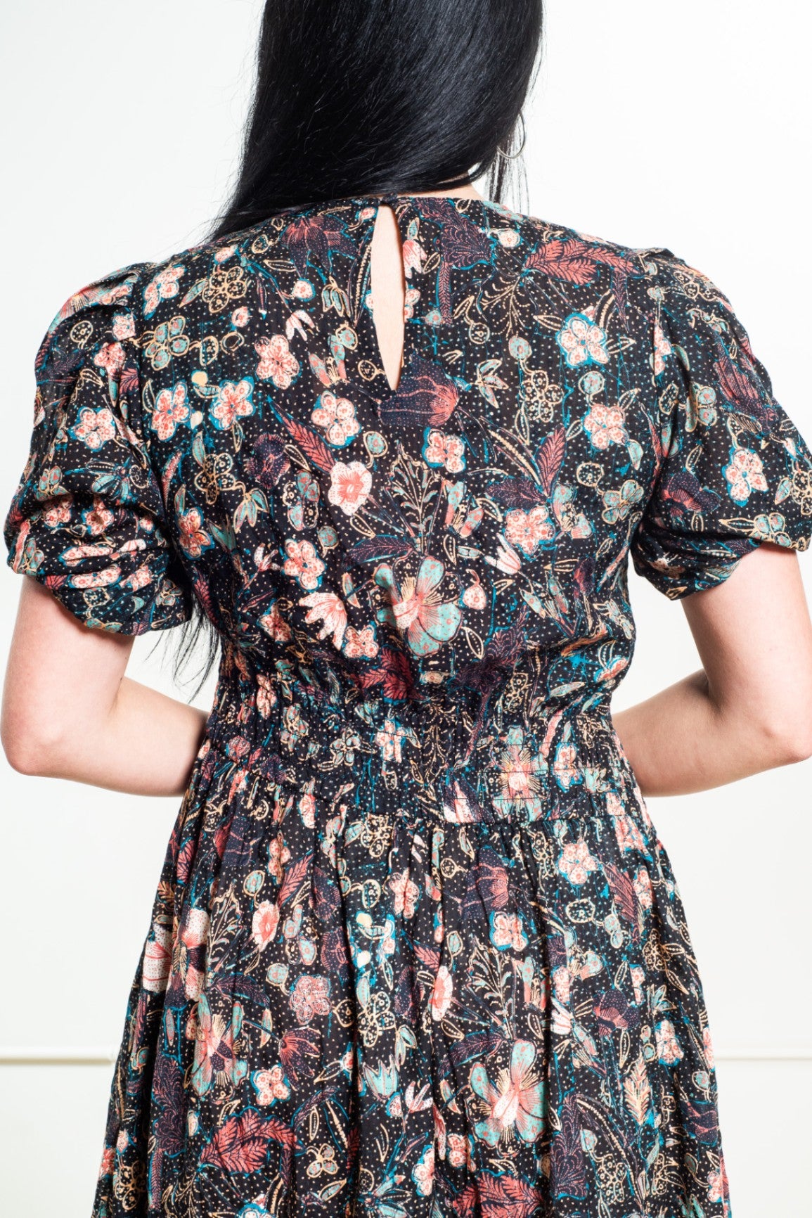 Multicolor Eden Puff-Sleeve Floral Print Midi Dress