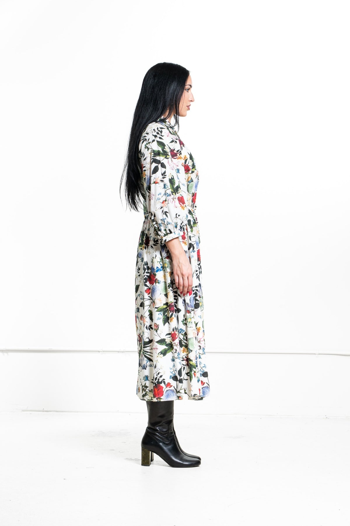 White Adrienne Floral-Print Cotton Midi Dress