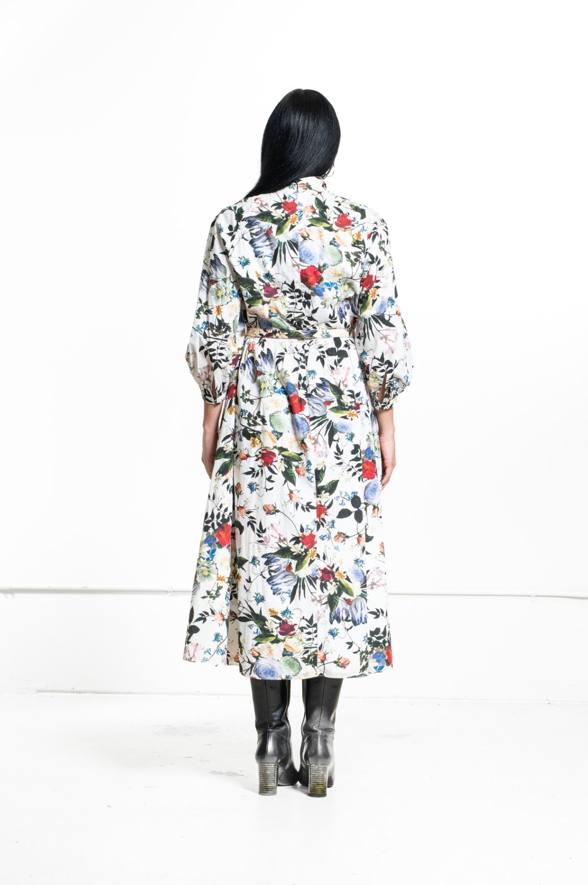 White Adrienne Floral-Print Cotton Midi Dress