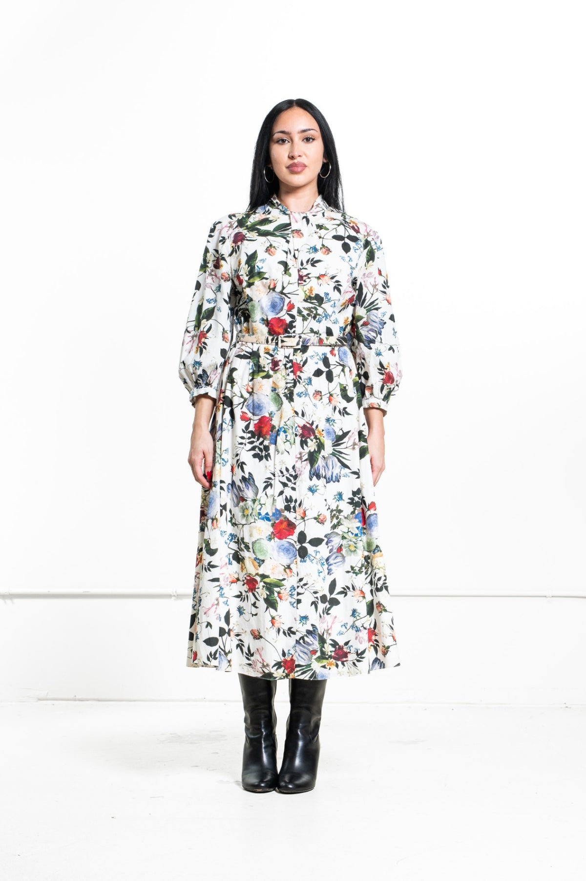 White Adrienne Floral-Print Cotton Midi Dress