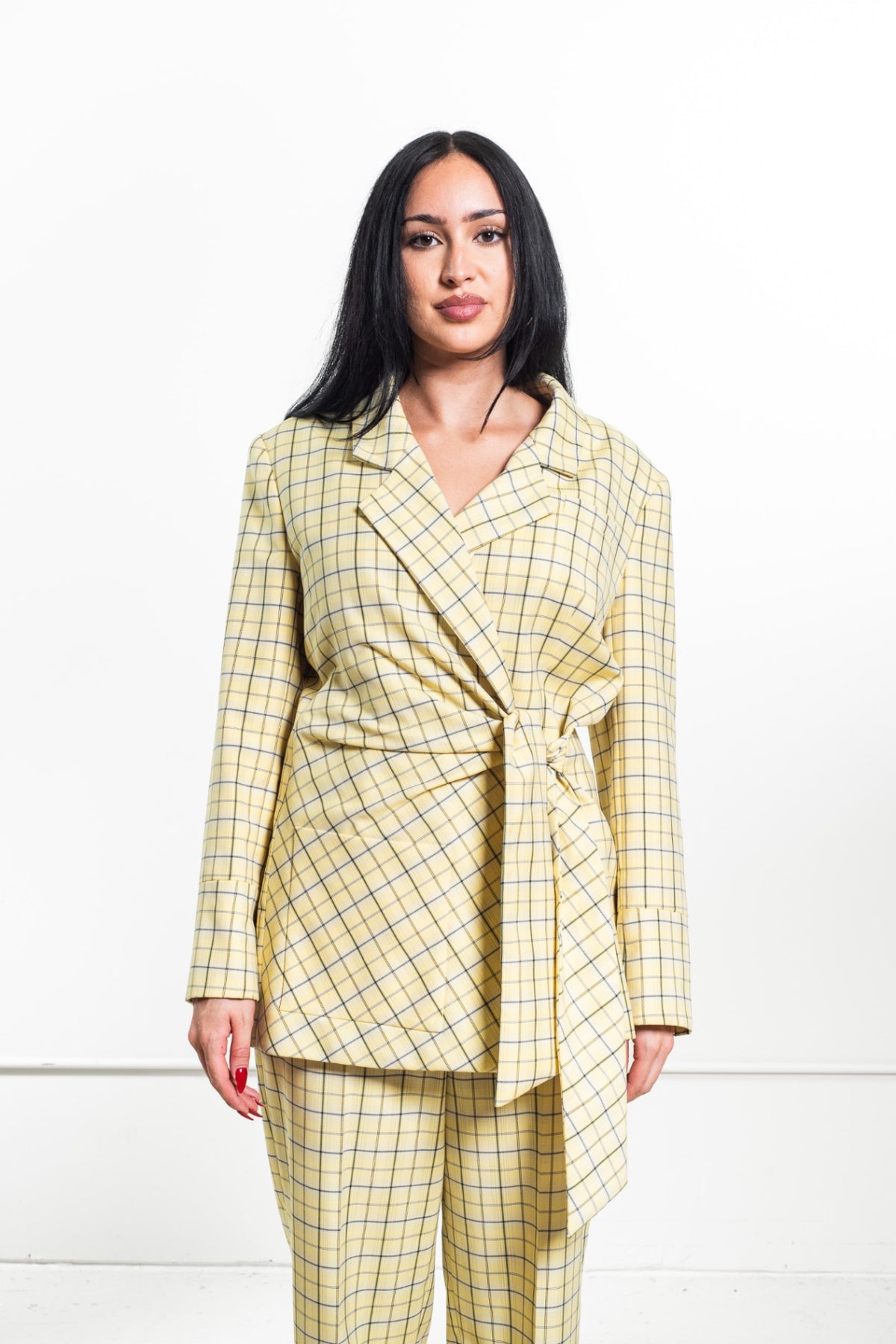 Yellow Plaid Print Blazer