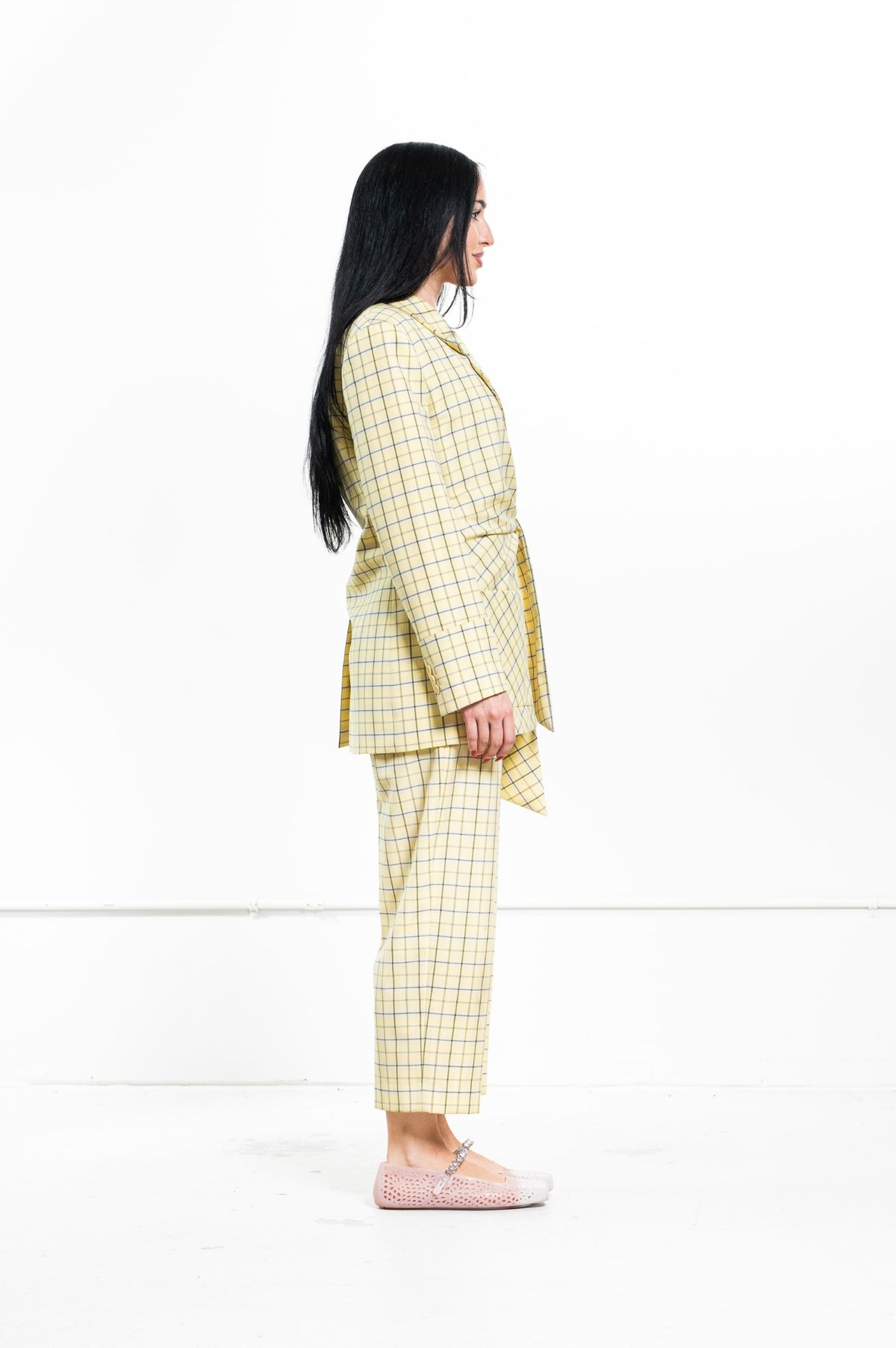 Yellow Plaid Print Blazer