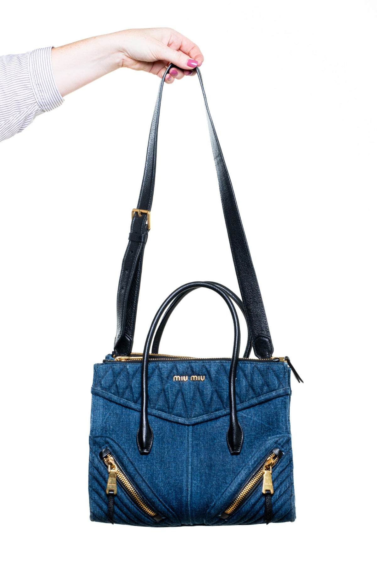 Denim Blue Biker Top Handle Bag
