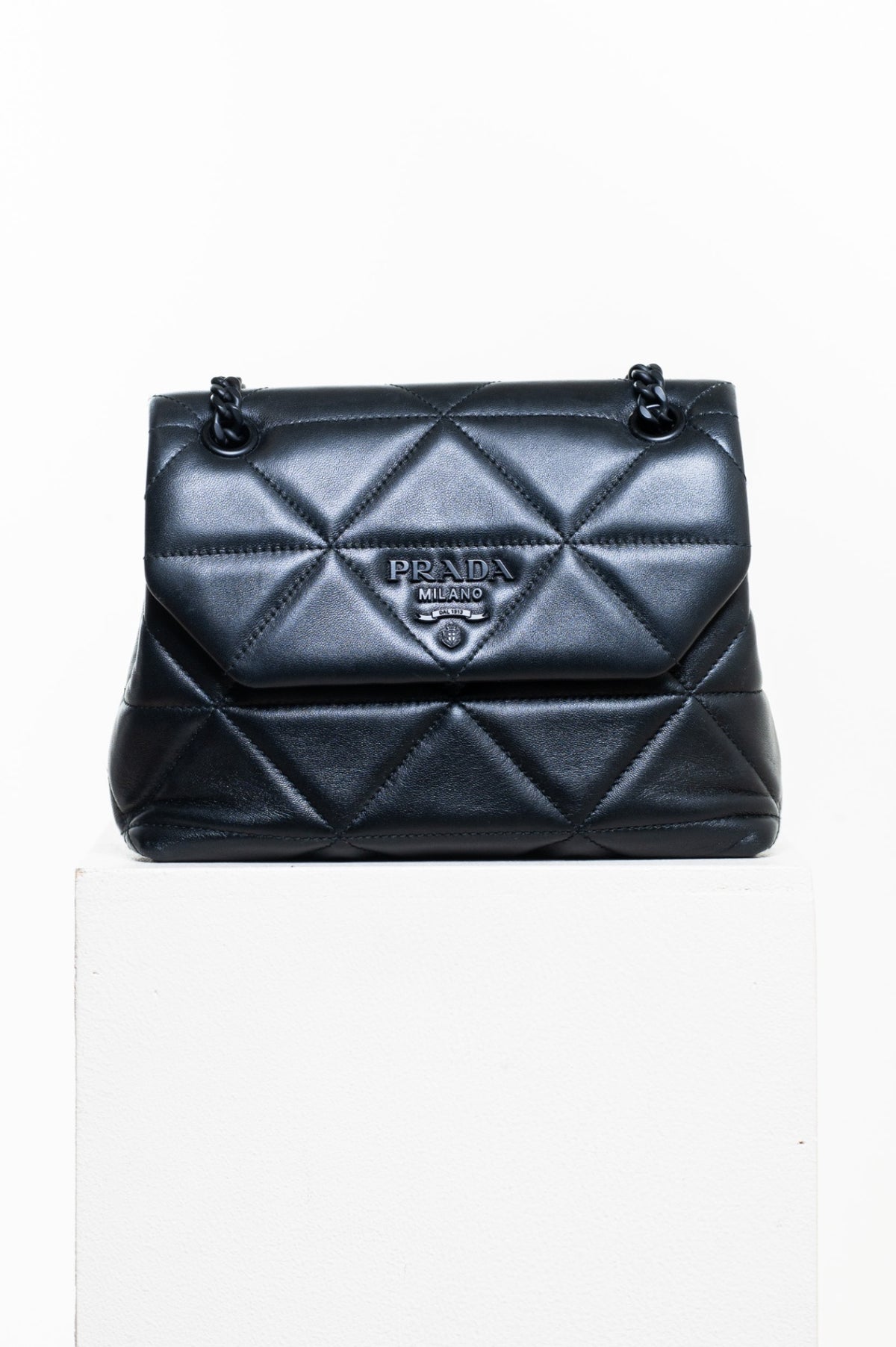 Black Spectrum Diamond-Quilt Leather Shoulder Bag