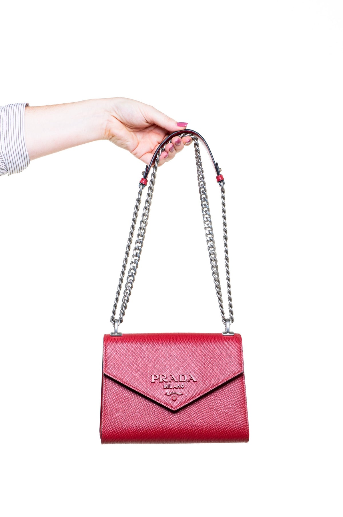Red Saffiano Cuir Monochrome Envelope Crossbody Bag