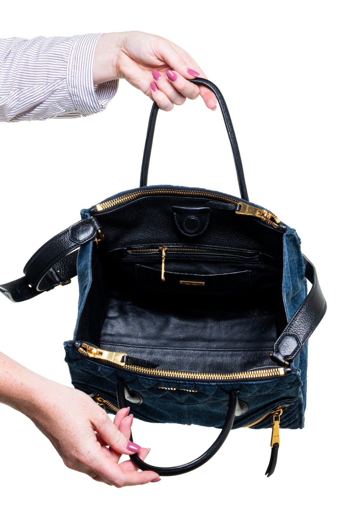 Denim Blue Biker Top Handle Bag