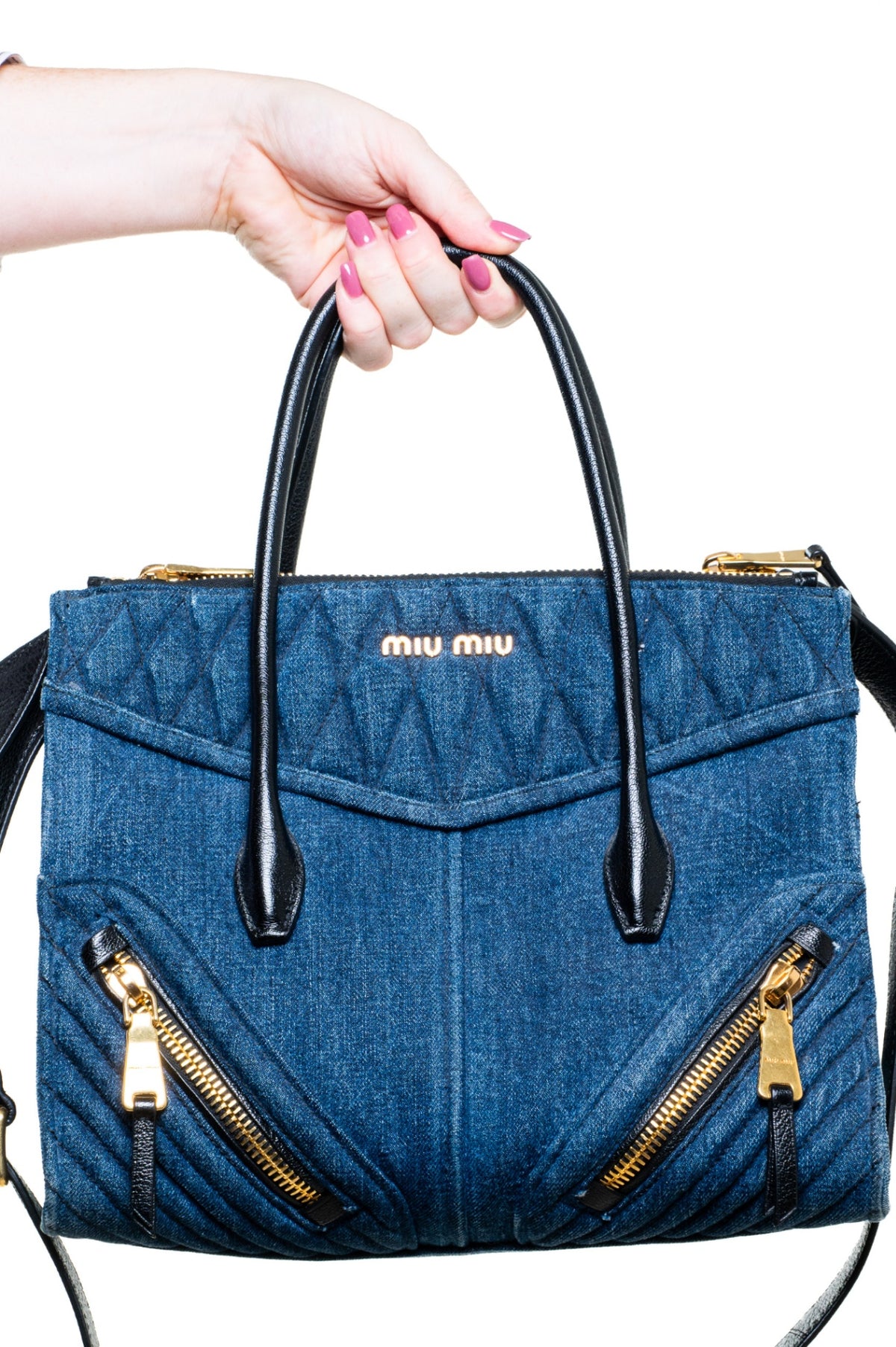 Denim Blue Biker Top Handle Bag