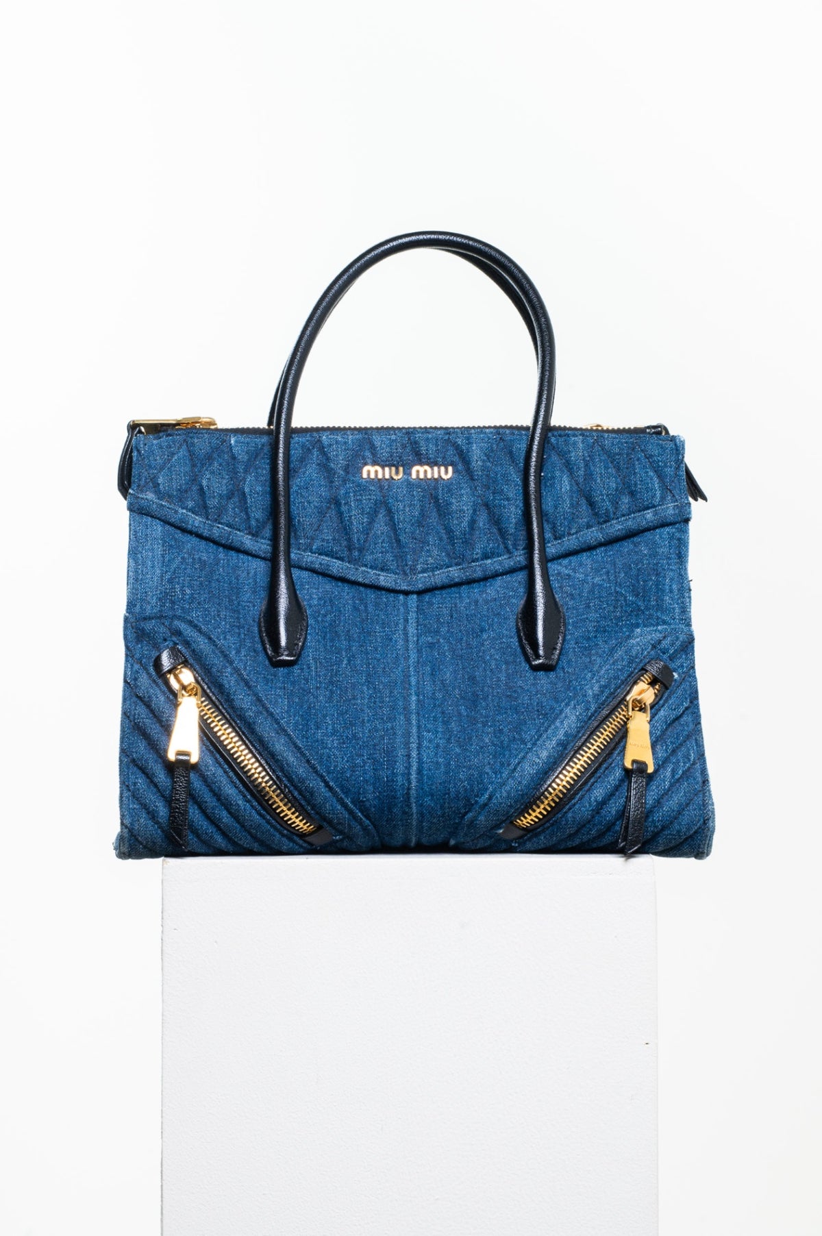 Denim Blue Biker Top Handle Bag