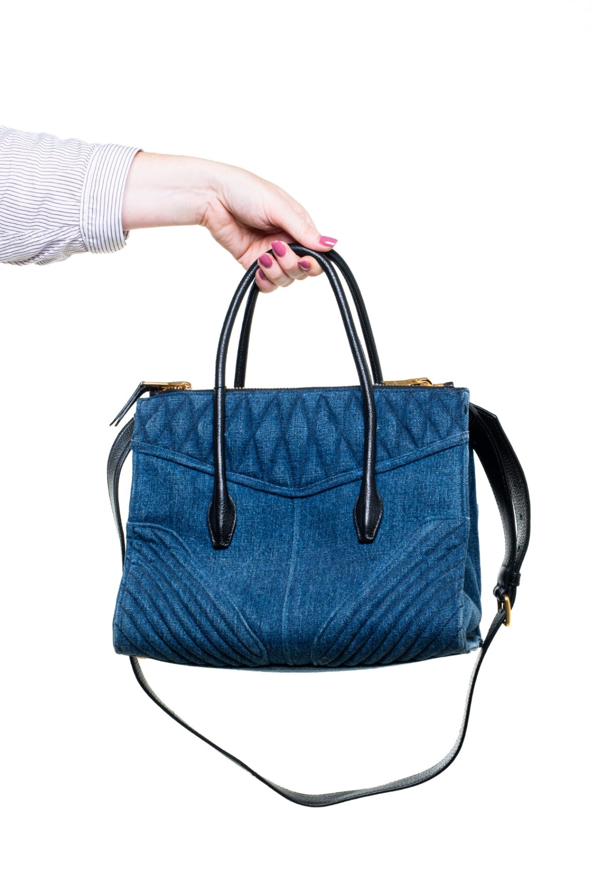 Denim Blue Biker Top Handle Bag