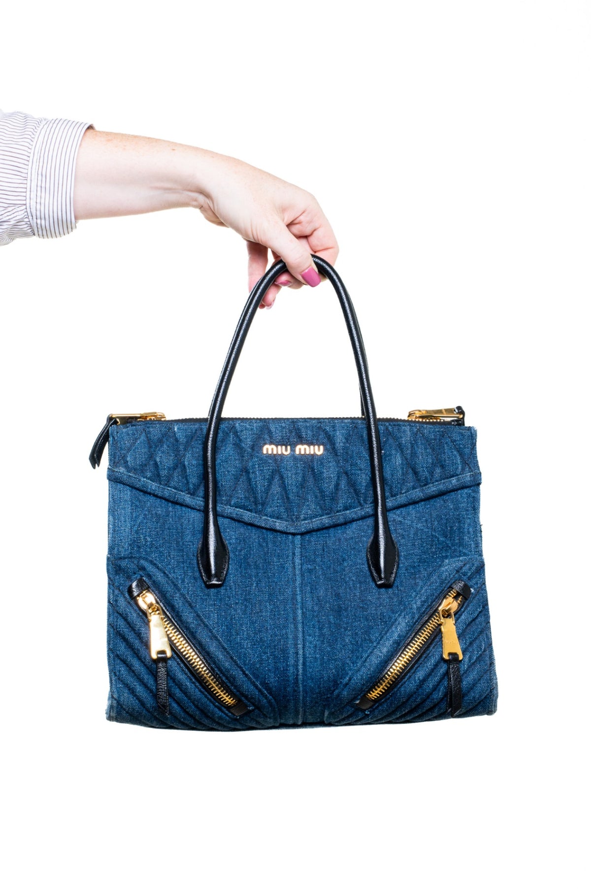 Denim Blue Biker Top Handle Bag