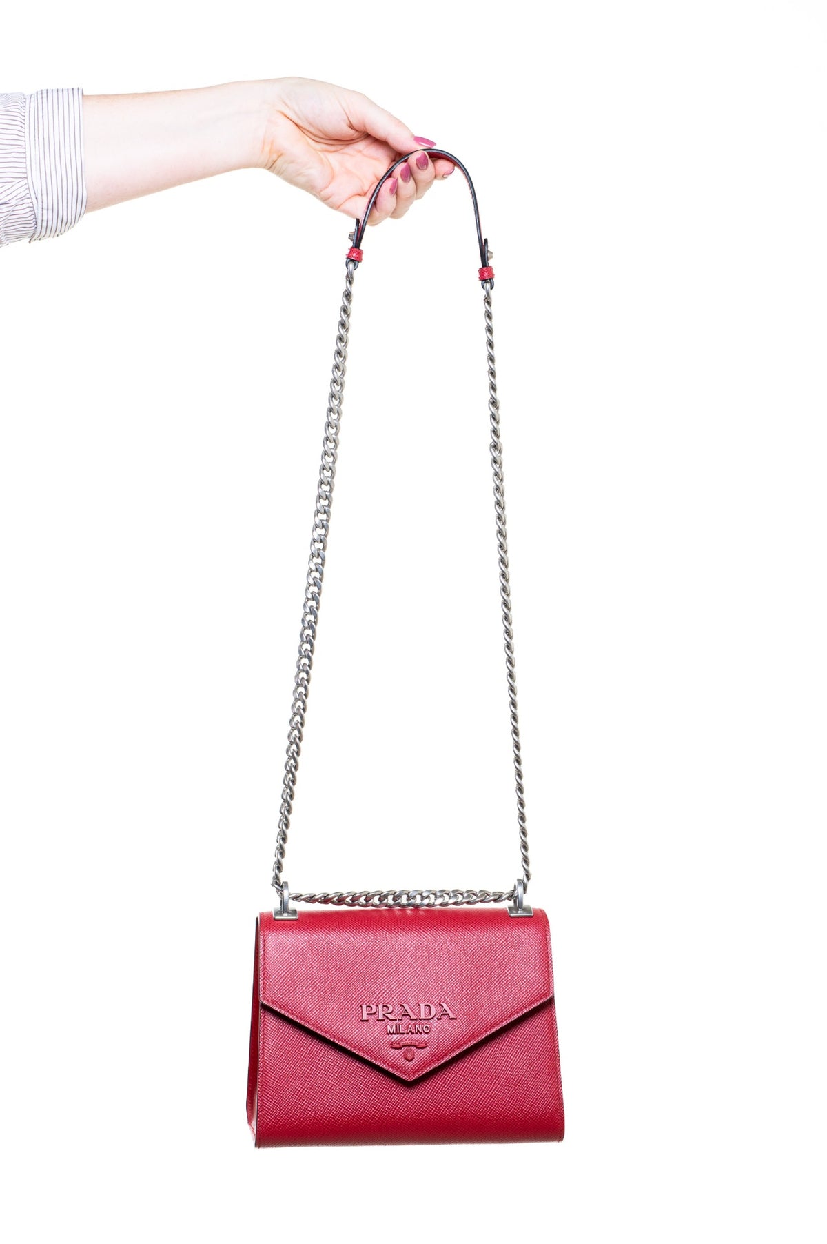 Red Saffiano Cuir Monochrome Envelope Crossbody Bag