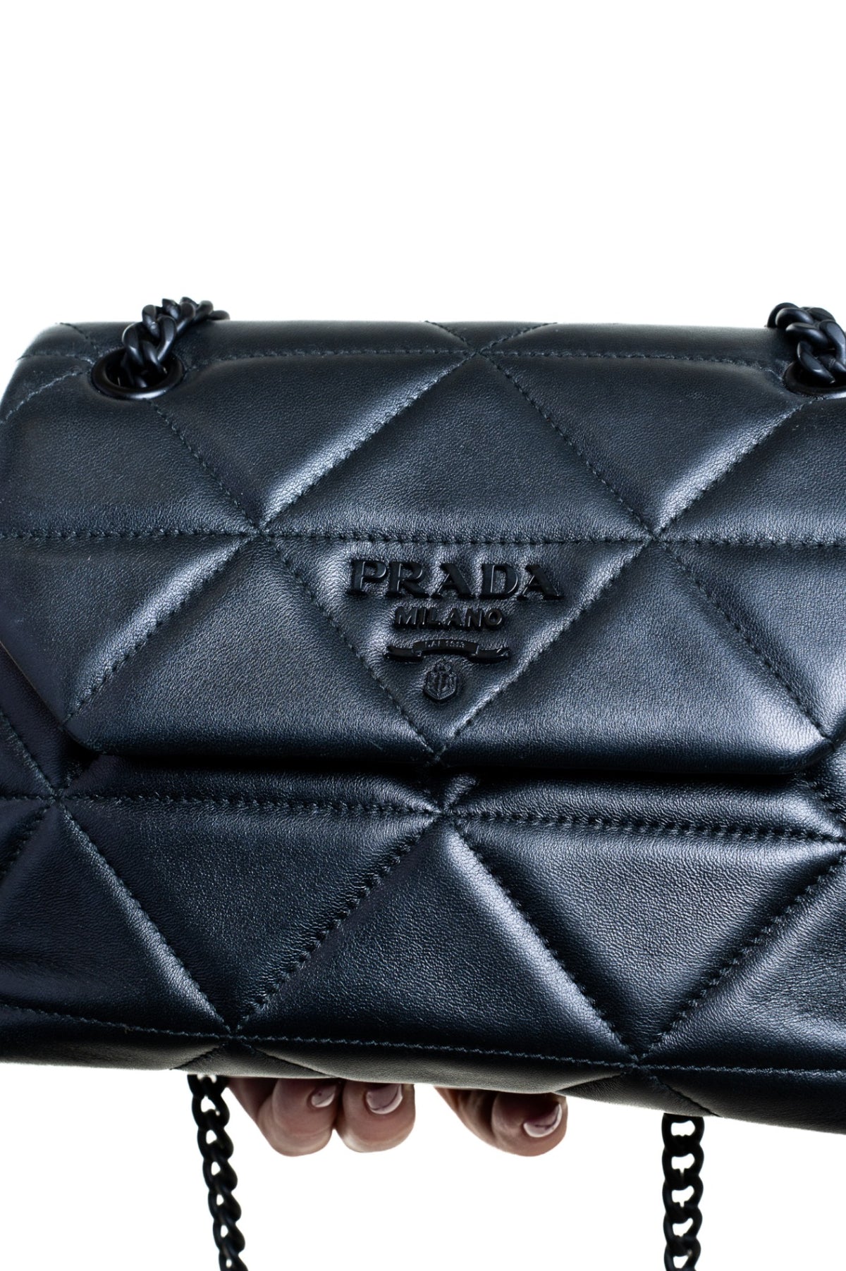 Black Spectrum Diamond-Quilt Leather Shoulder Bag