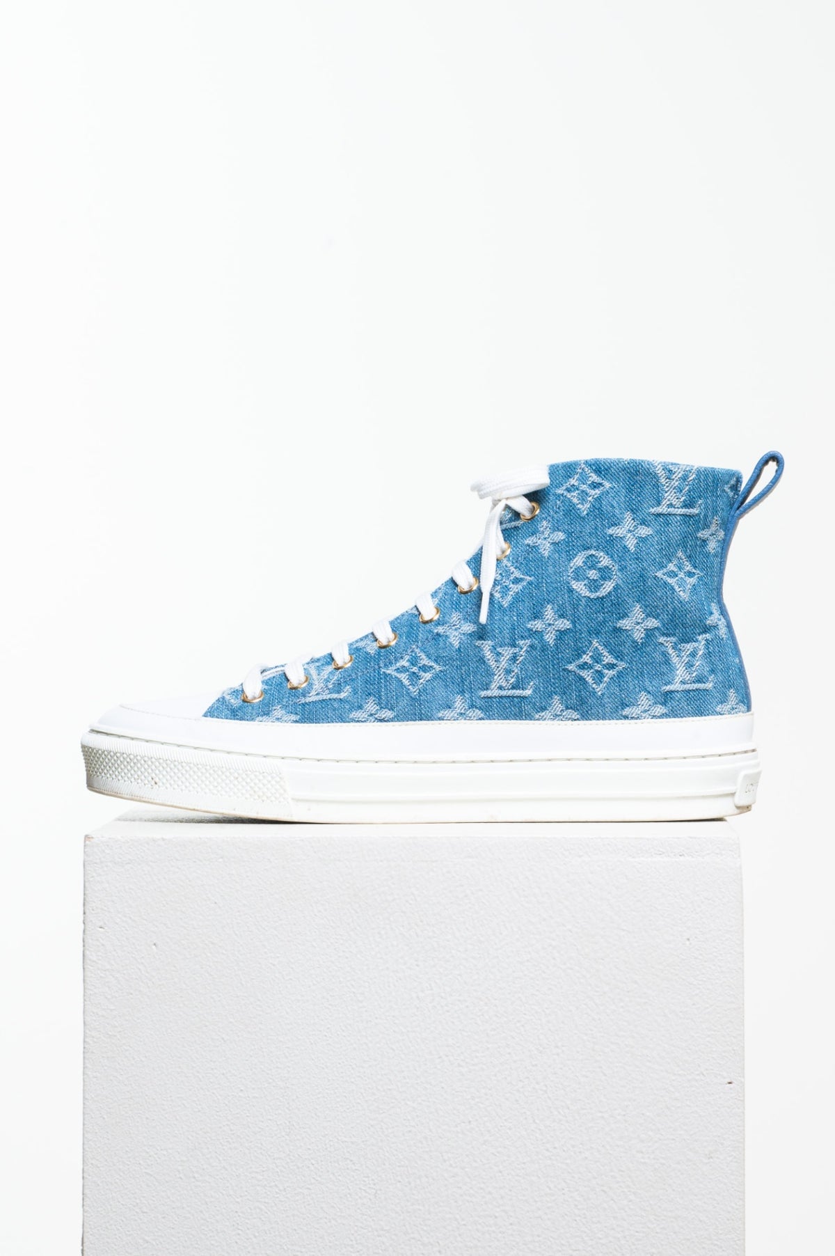 Blue Denim Monogram Stellar High Top Sneakers