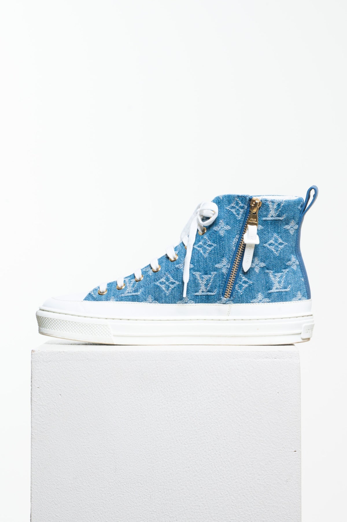 Blue Denim Monogram Stellar High Top Sneakers