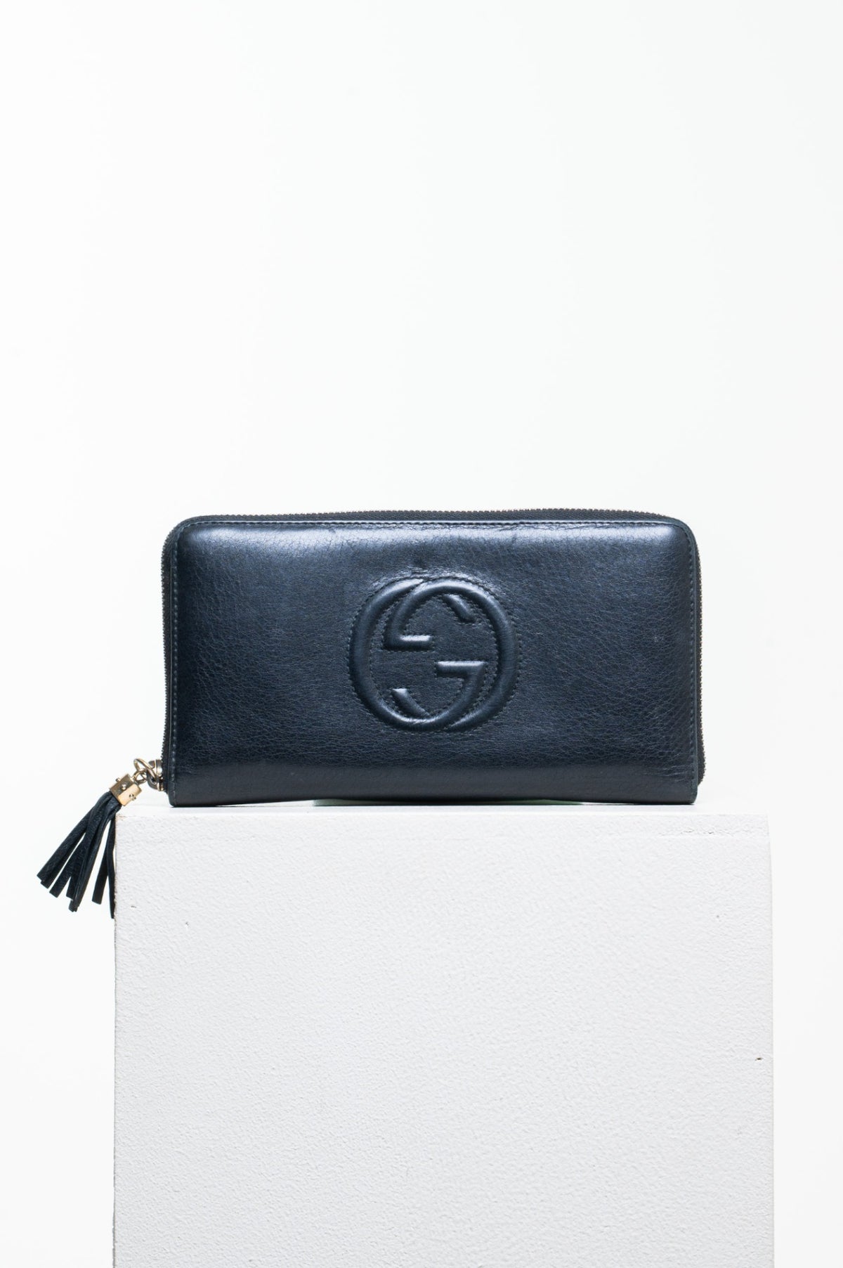 Black Pebbled Calfskin Soho Zip Around Wallet