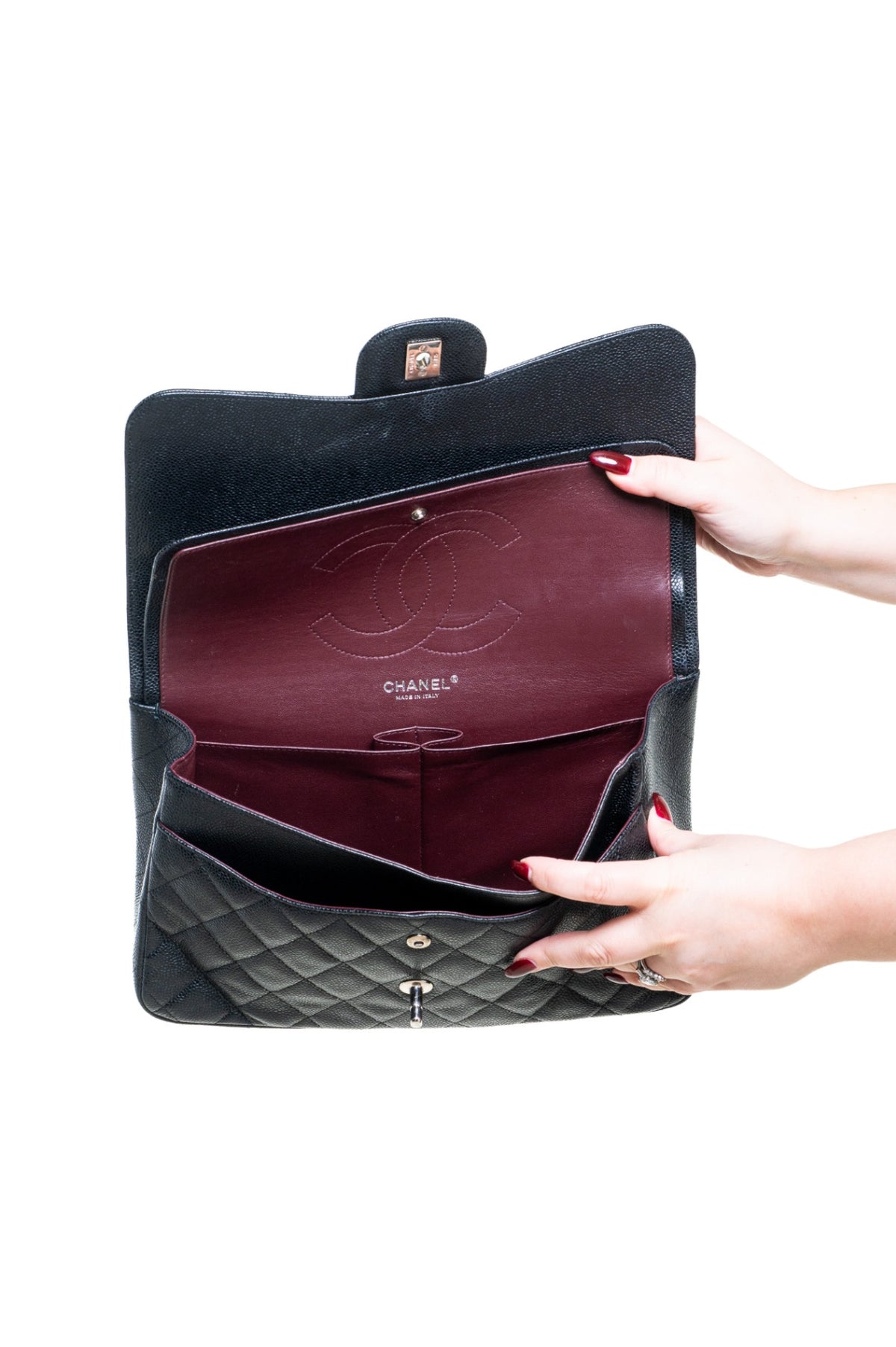 Black Large Caviar Leather Double Flap Bag