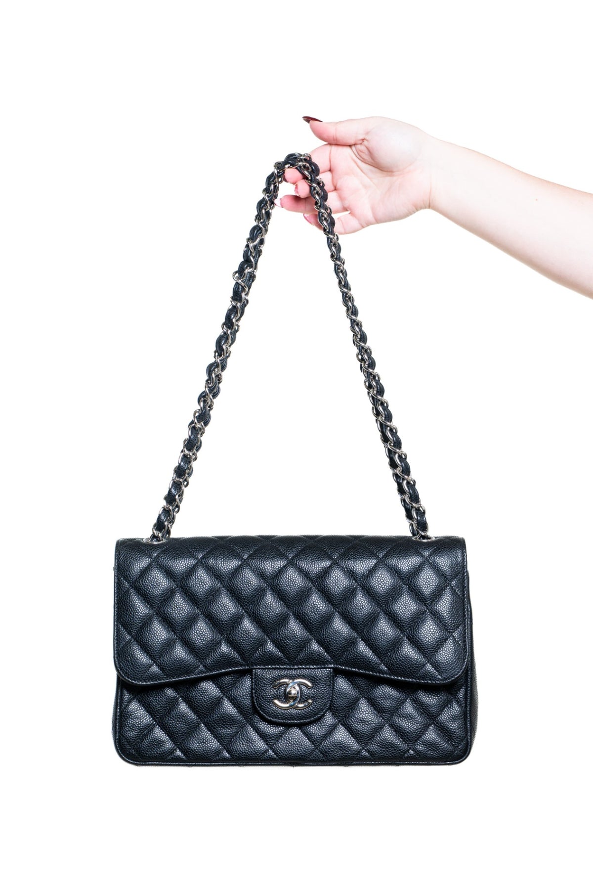 Black Large Caviar Leather Double Flap Bag