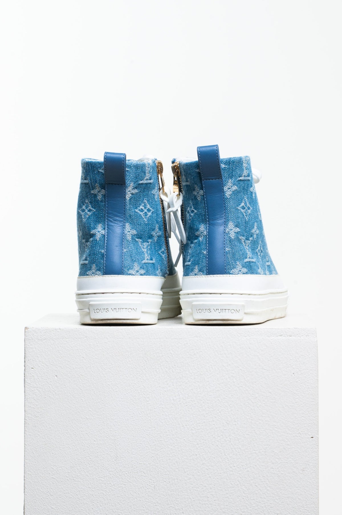 Blue Denim Monogram Stellar High Top Sneakers