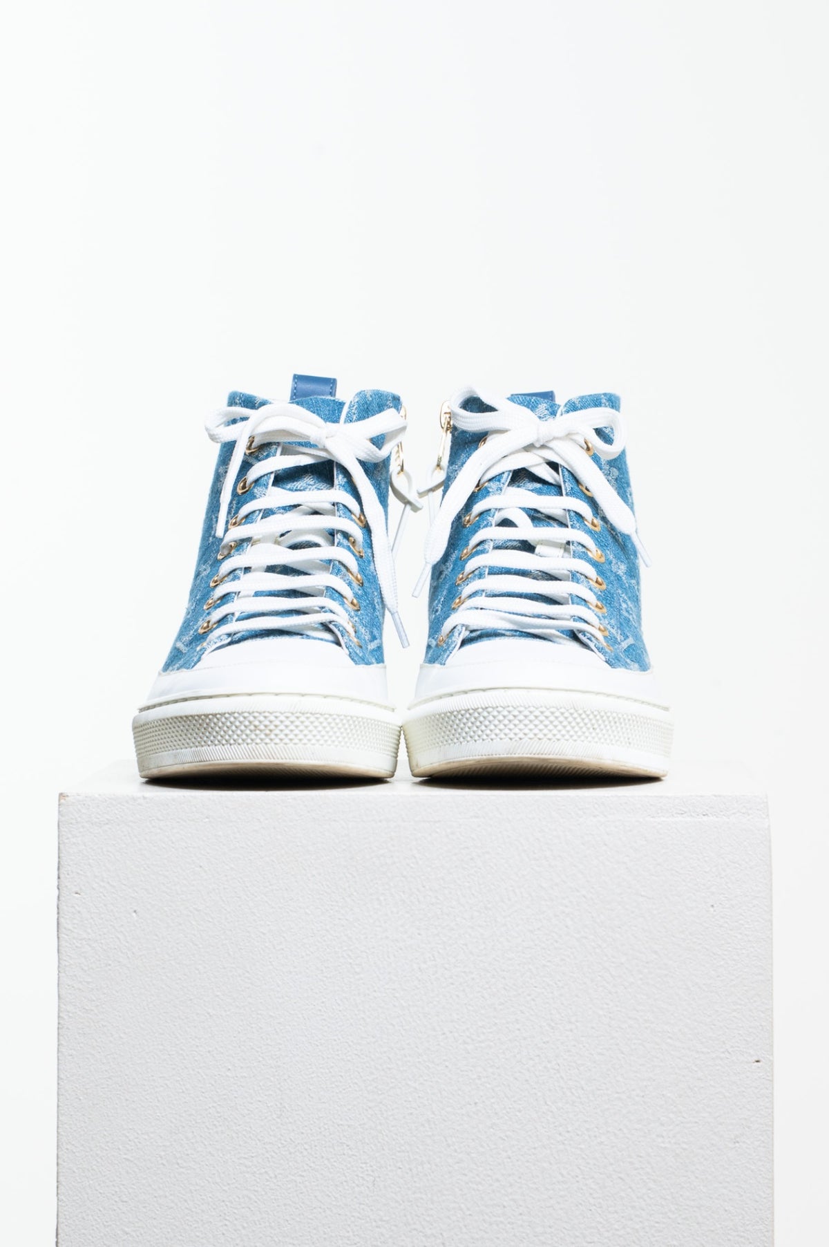 Blue Denim Monogram Stellar High Top Sneakers