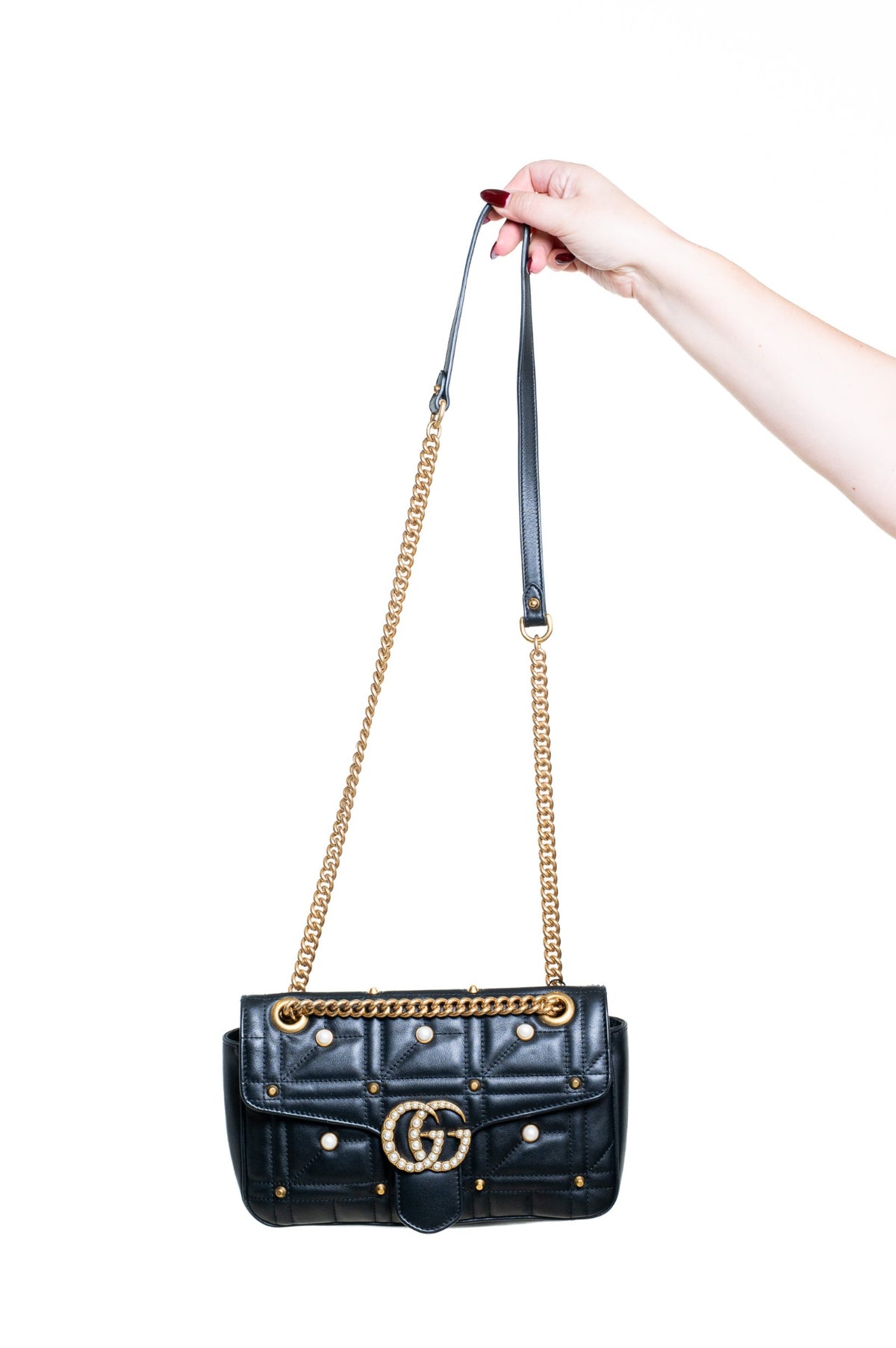 Black Medium Flap Pearl Stud Flap Bag