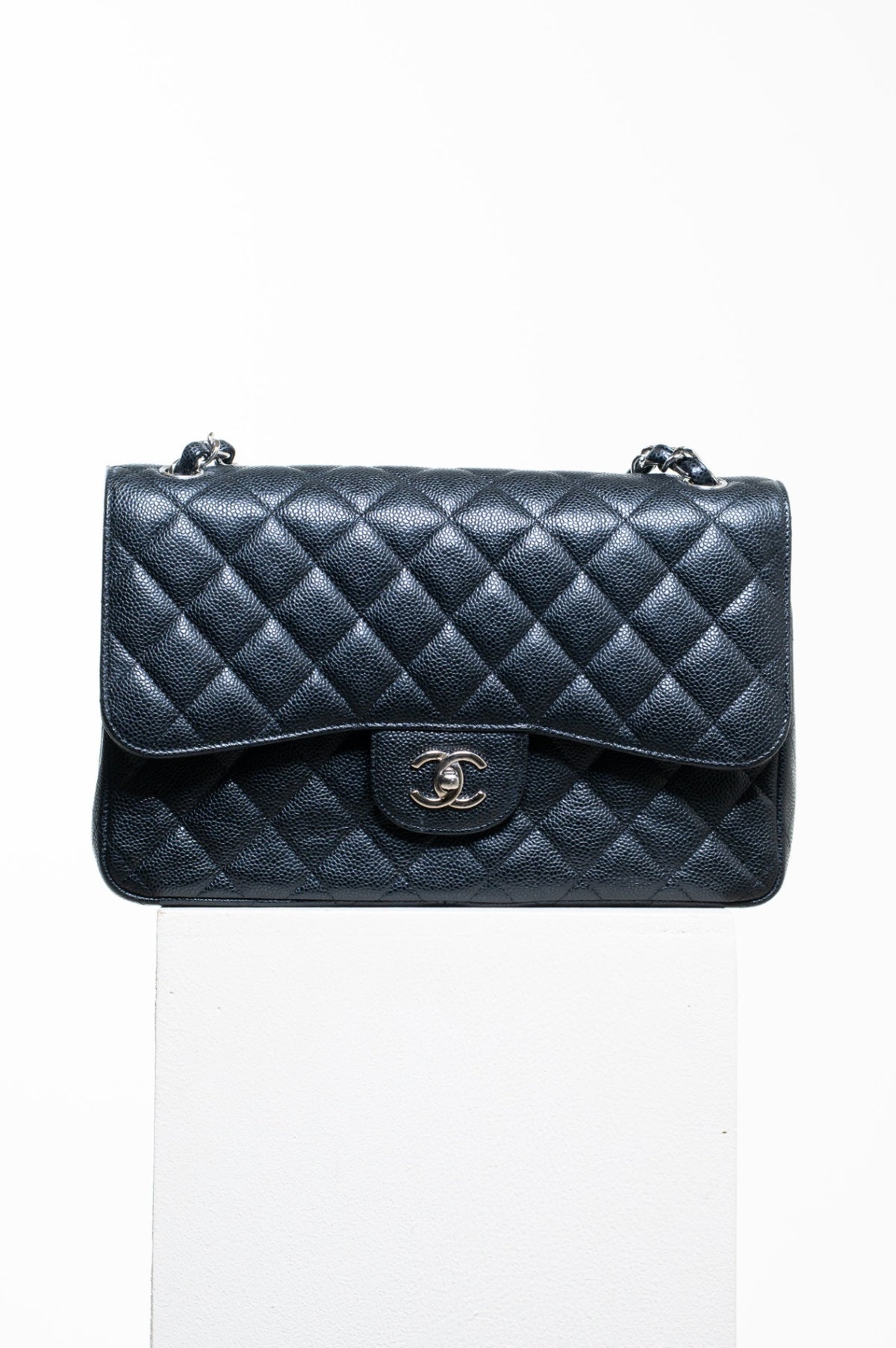 Black Large Caviar Leather Double Flap Bag