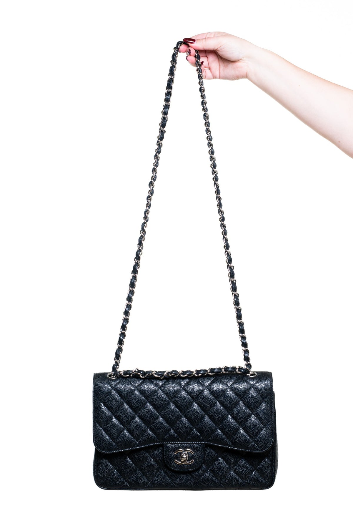 Black Large Caviar Leather Double Flap Bag