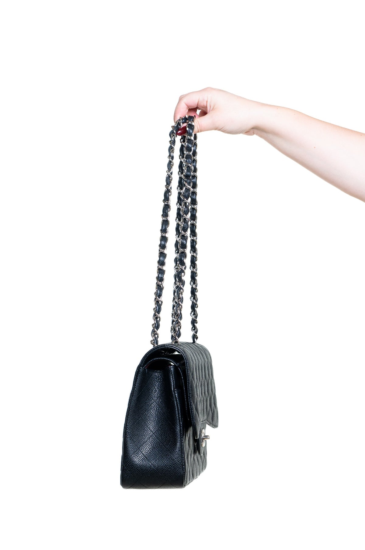 Black Large Caviar Leather Double Flap Bag